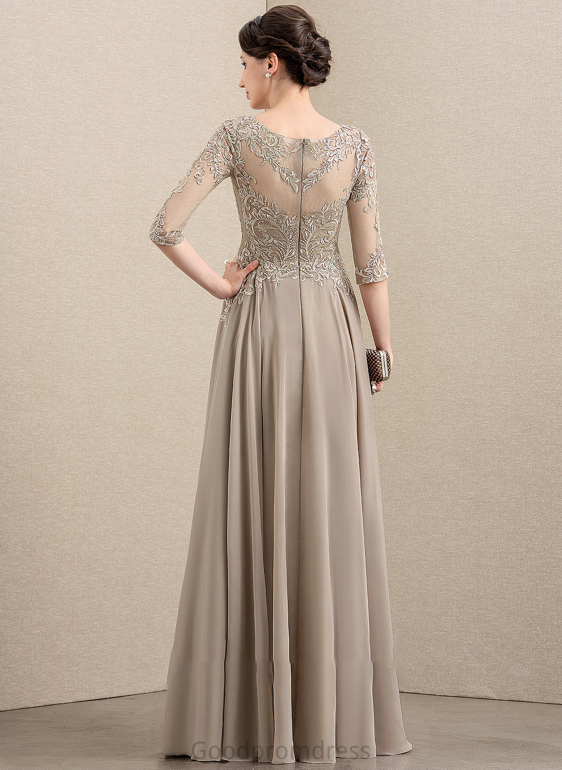 A-Line Chiffon Mother Sequins the Mother of the Bride Dresses With Dress Lace Scoop Floor-Length Makenna of Bride Neck