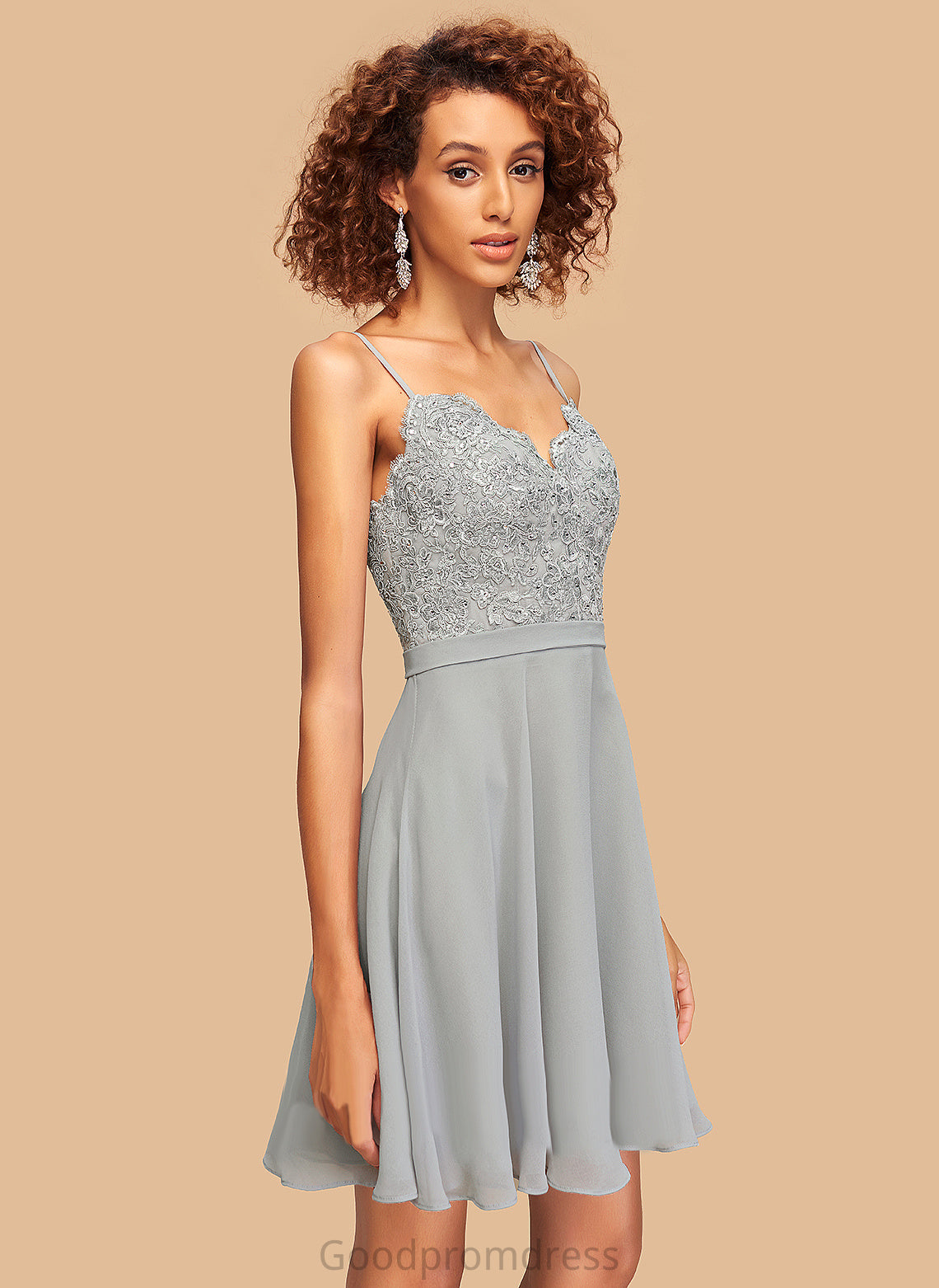 Short/Mini Chiffon Homecoming Dresses Beading A-Line V-neck Lace With Homecoming Natalia Dress