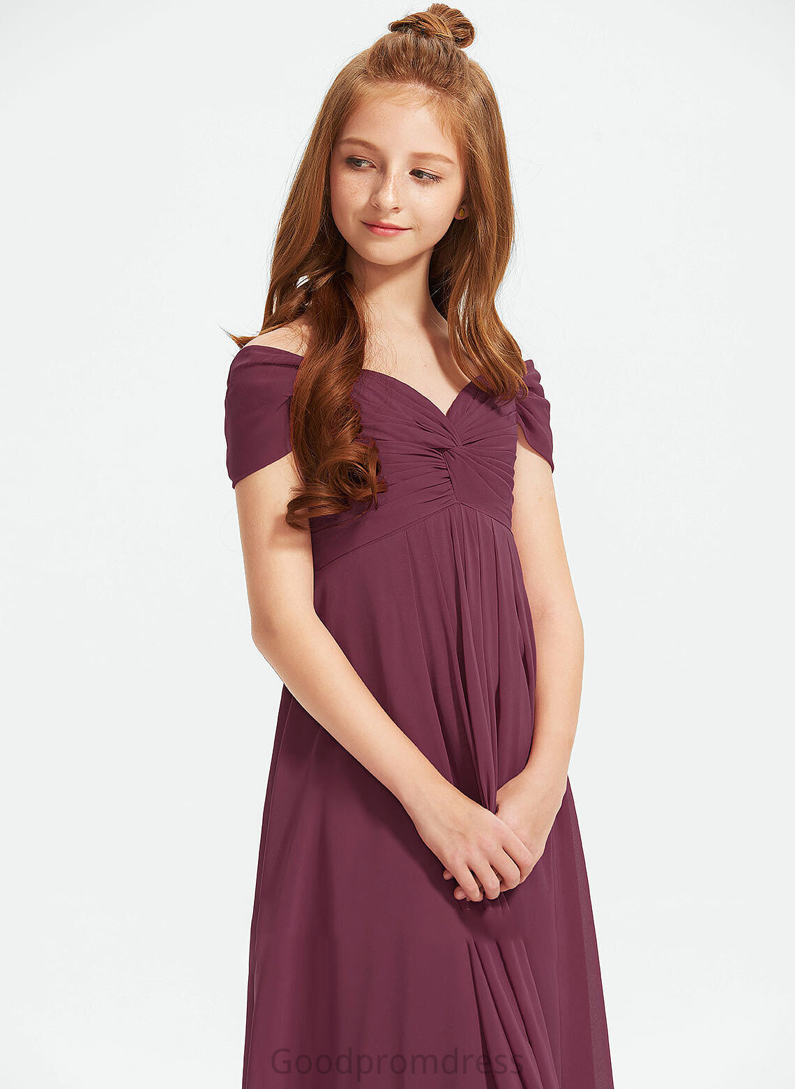 Sierra With A-Line Off-the-Shoulder Ruffle Floor-Length Junior Bridesmaid Dresses Chiffon