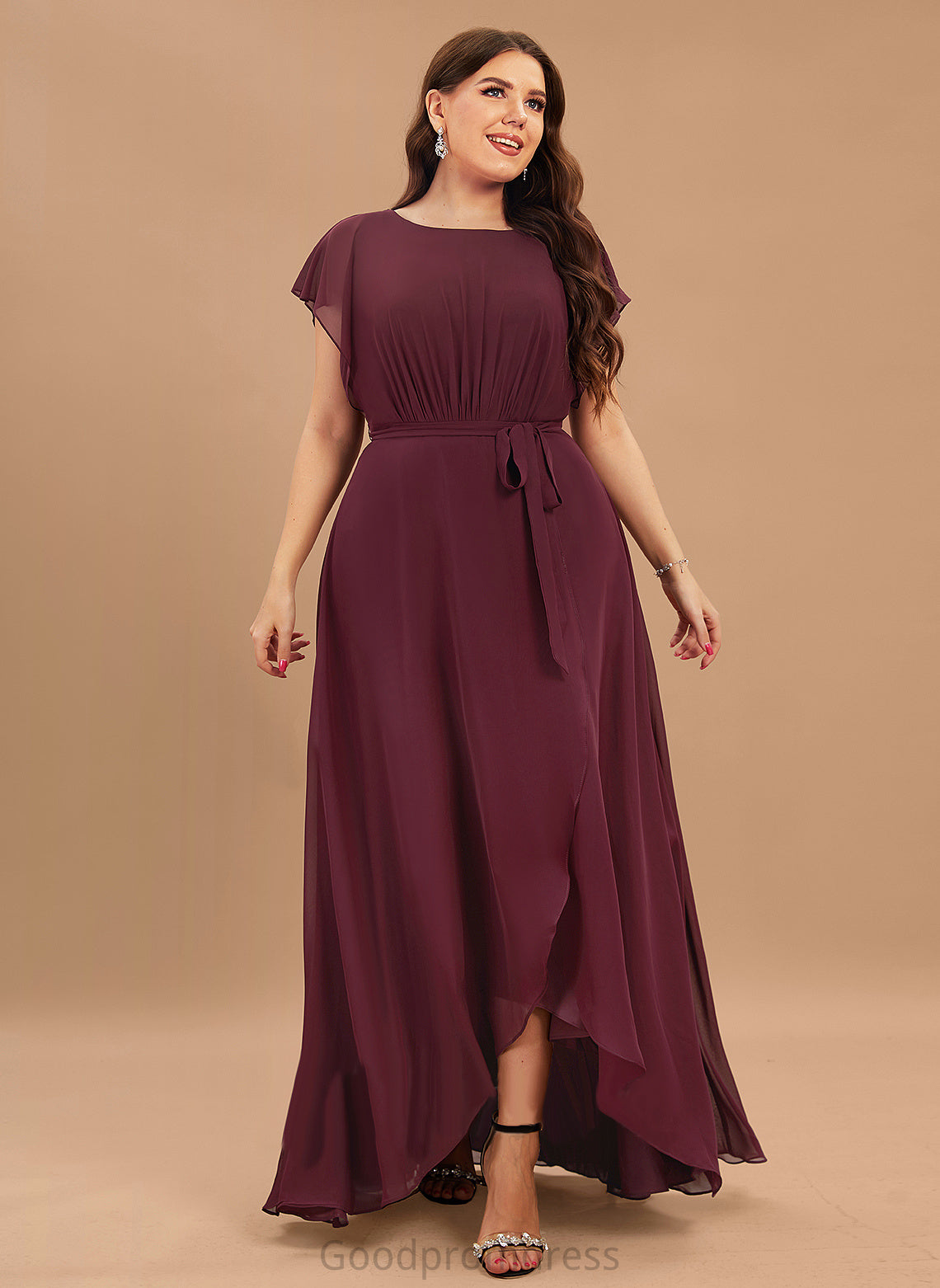 Kasey Prom Dresses Asymmetrical With Neck Ruffle A-Line Scoop