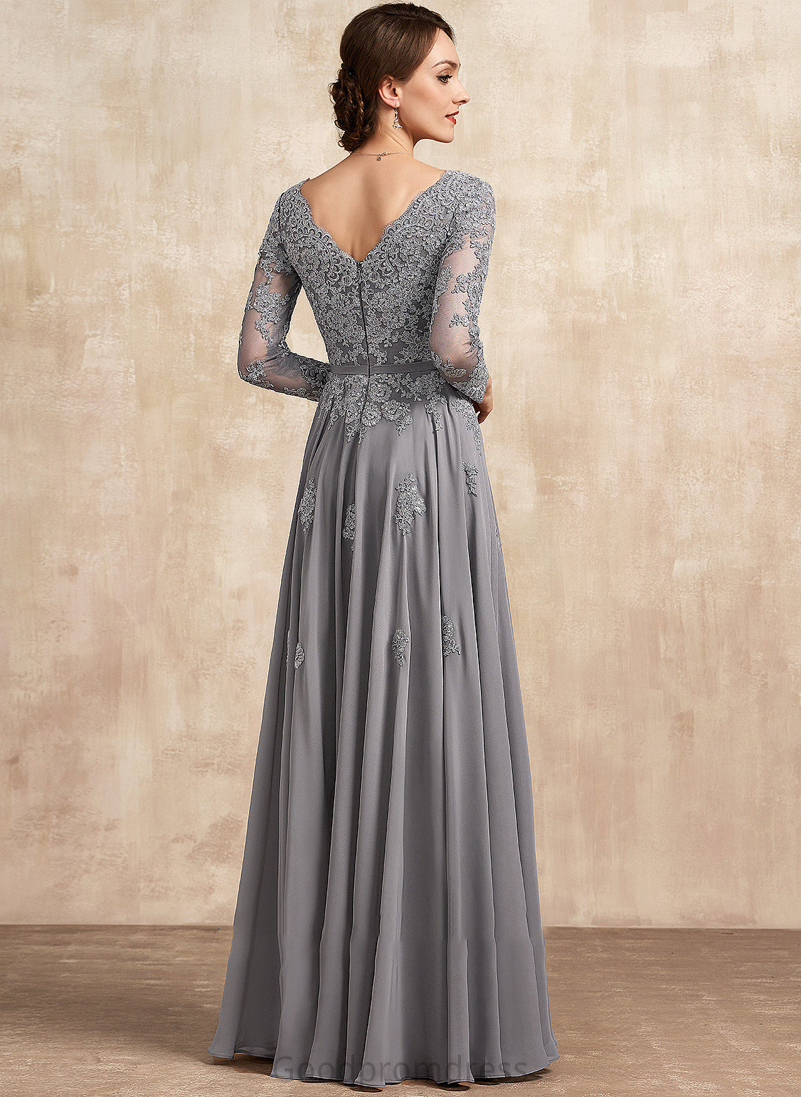 Bride Amy V-neck Floor-Length Chiffon Mother Dress the A-Line Mother of the Bride Dresses of Lace