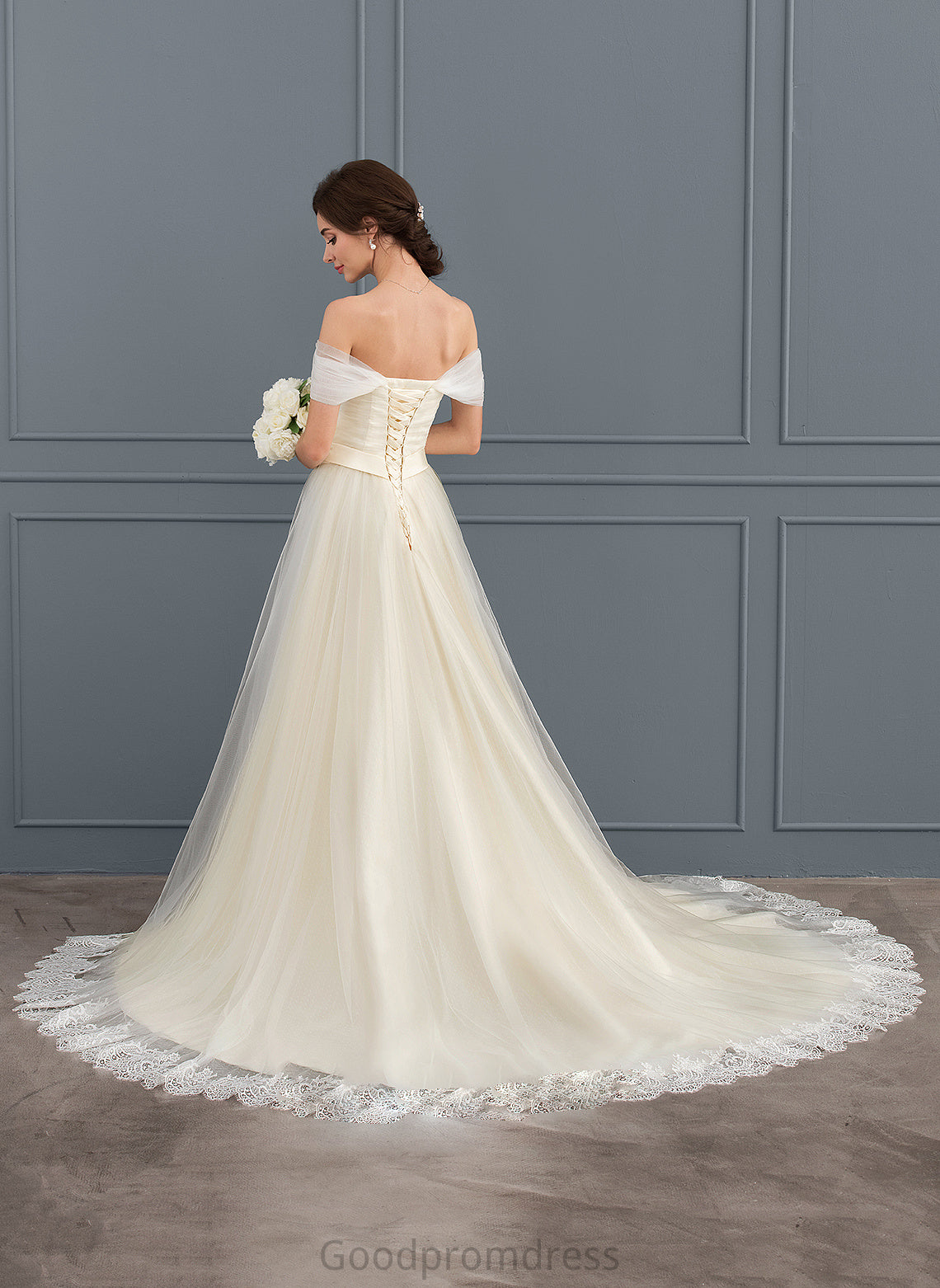 Dress Wedding Dresses Train Lace With Court Off-the-Shoulder Belinda Tulle Ball-Gown/Princess Ruffle Wedding