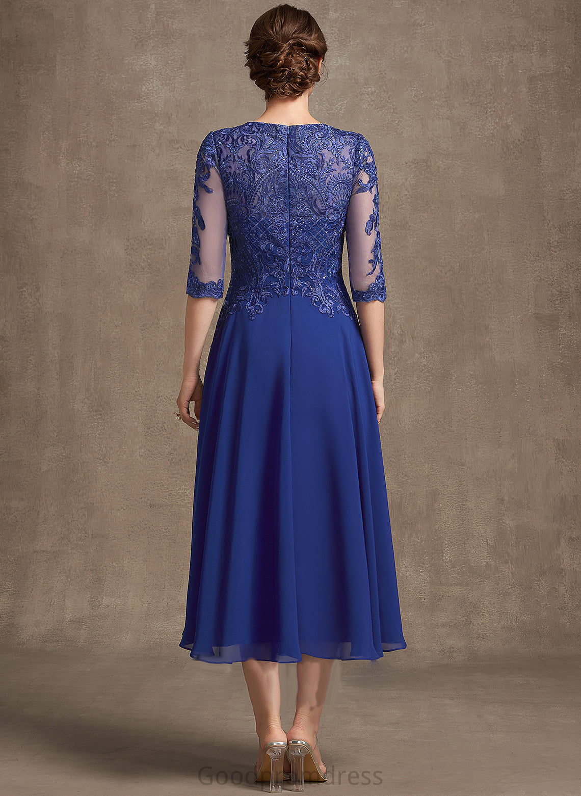 Sequins With Tea-Length of Scoop Dress Mother of the Bride Dresses Bride Mother Neck Chiffon A-Line Lainey the Lace