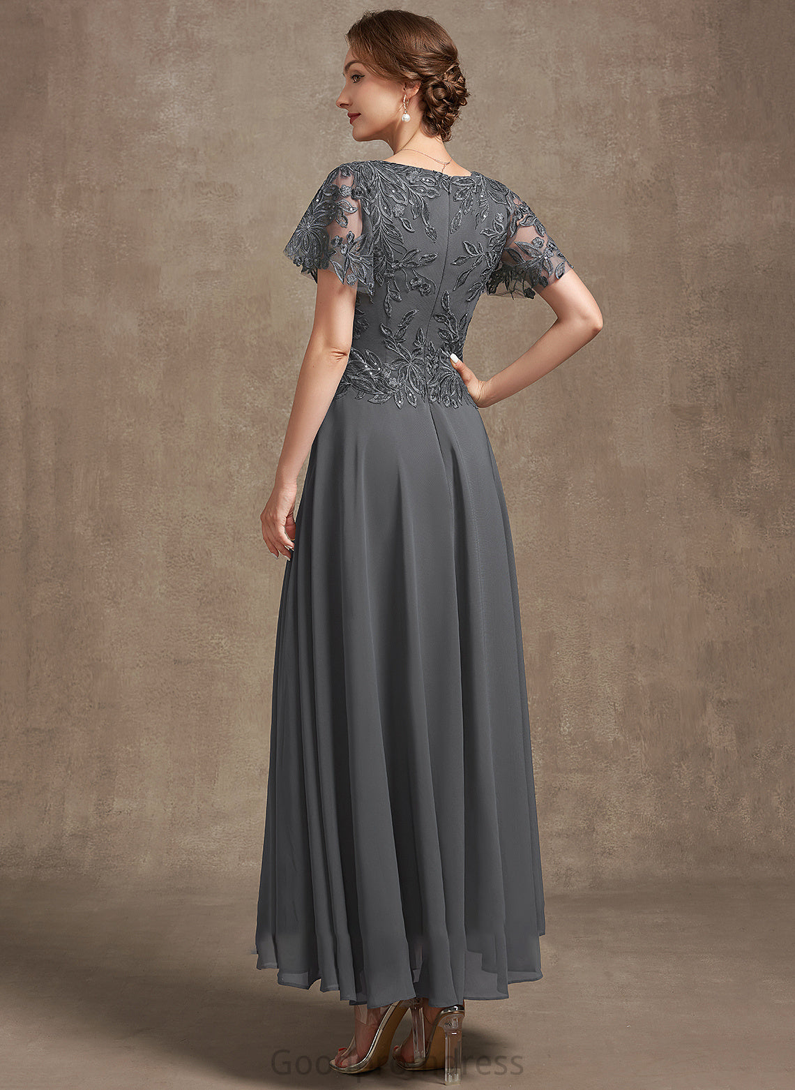 With A-Line V-neck Lace Mila Dress Ankle-Length the Mother of the Bride Dresses Chiffon Bride of Mother Sequins