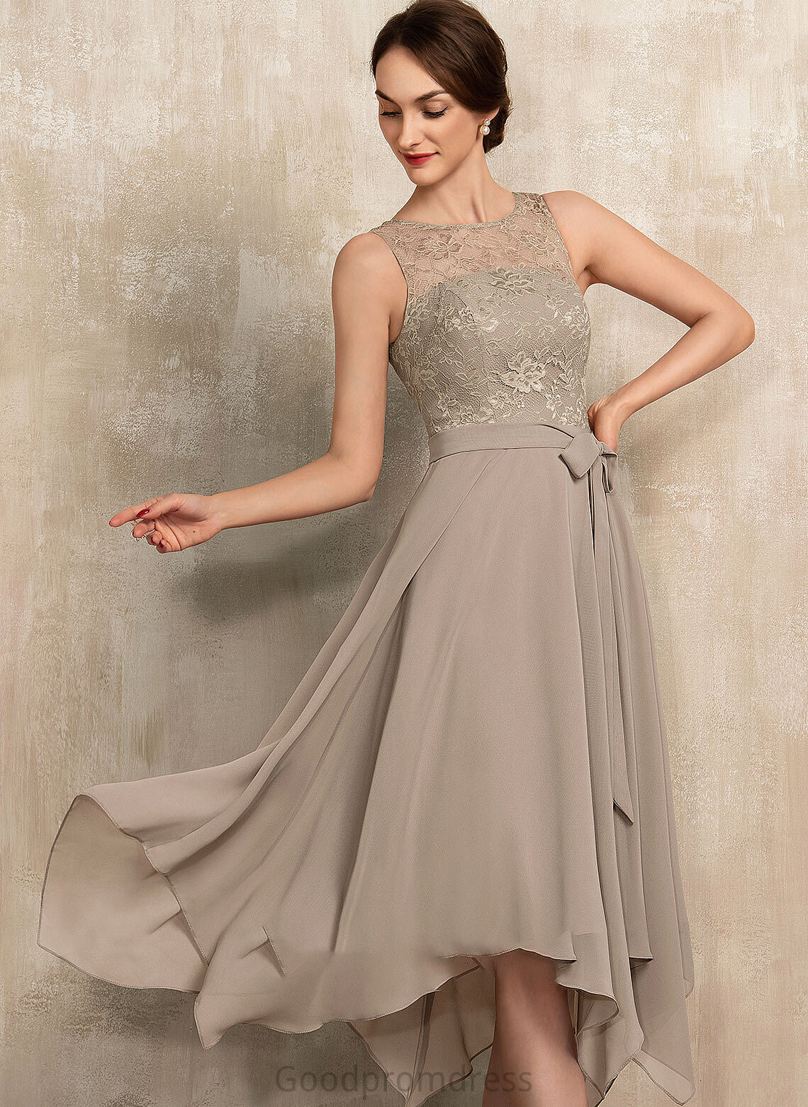 Chiffon A-Line Bride Bow(s) Dress With the Mother of the Bride Dresses Scoop Carolyn Neck Mother Tea-Length of Lace