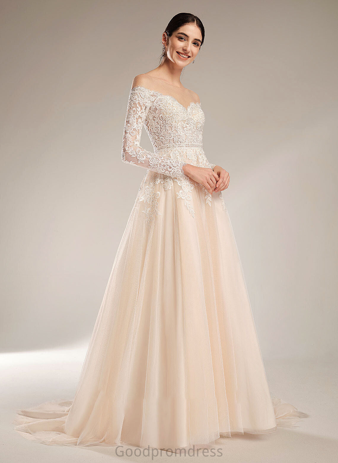 With Sequins Train Arielle Wedding Wedding Dresses Ball-Gown/Princess Chapel Illusion Dress