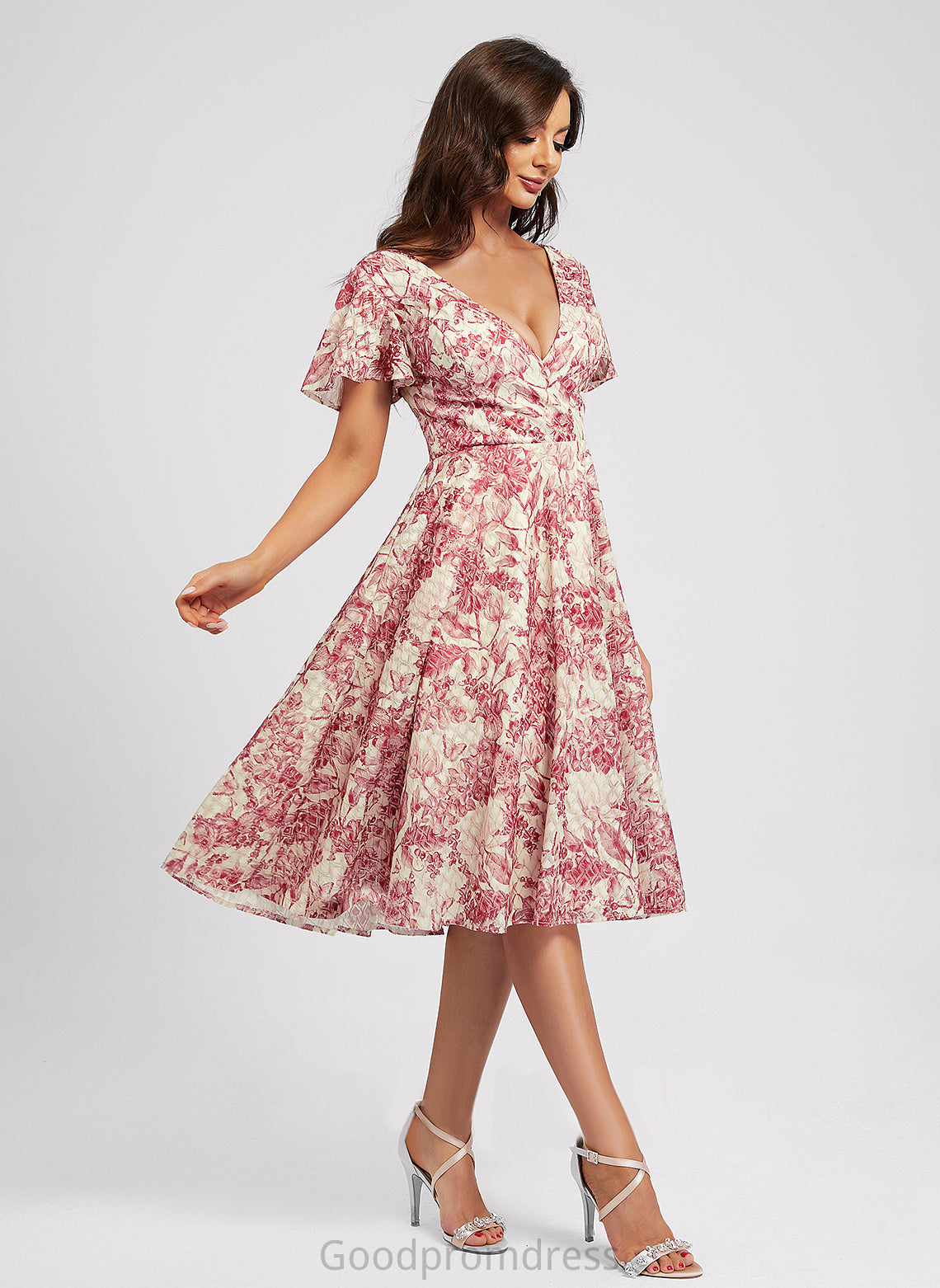 Knee-Length Dress V-neck Kaylah Cocktail Dresses Lace With A-Line Flower(s) Cocktail