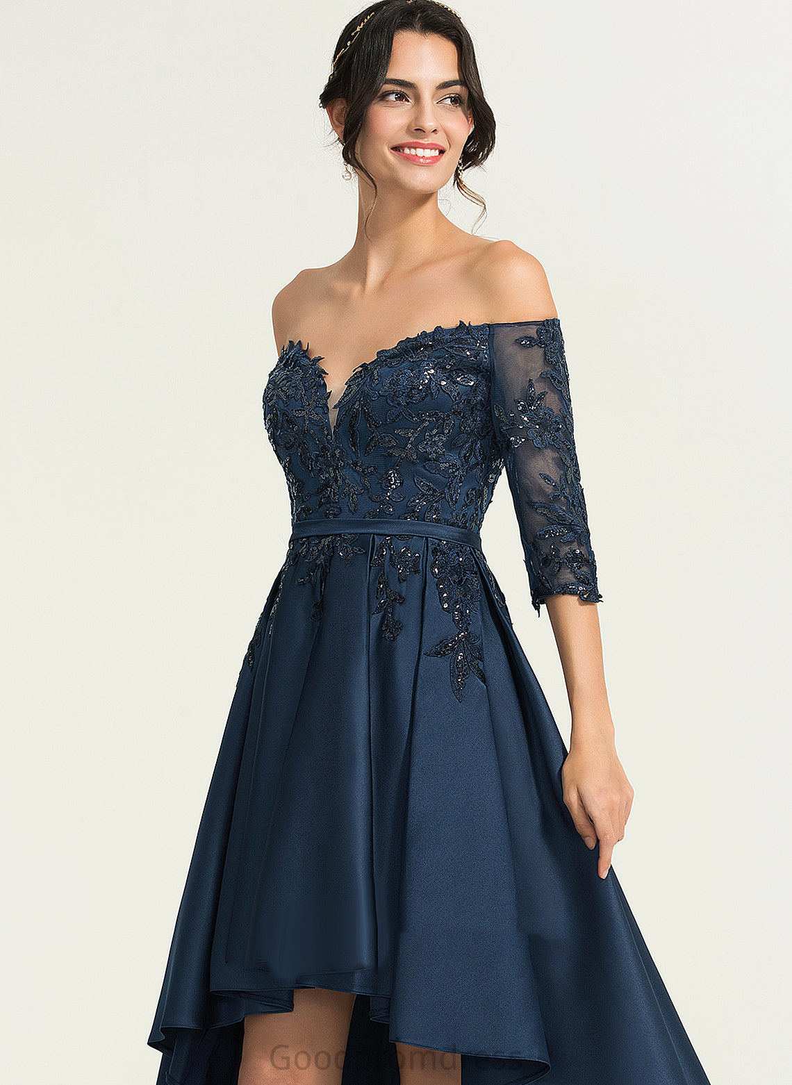 Satin Homecoming Asymmetrical With Off-the-Shoulder Homecoming Dresses A-Line Lace Madison Dress