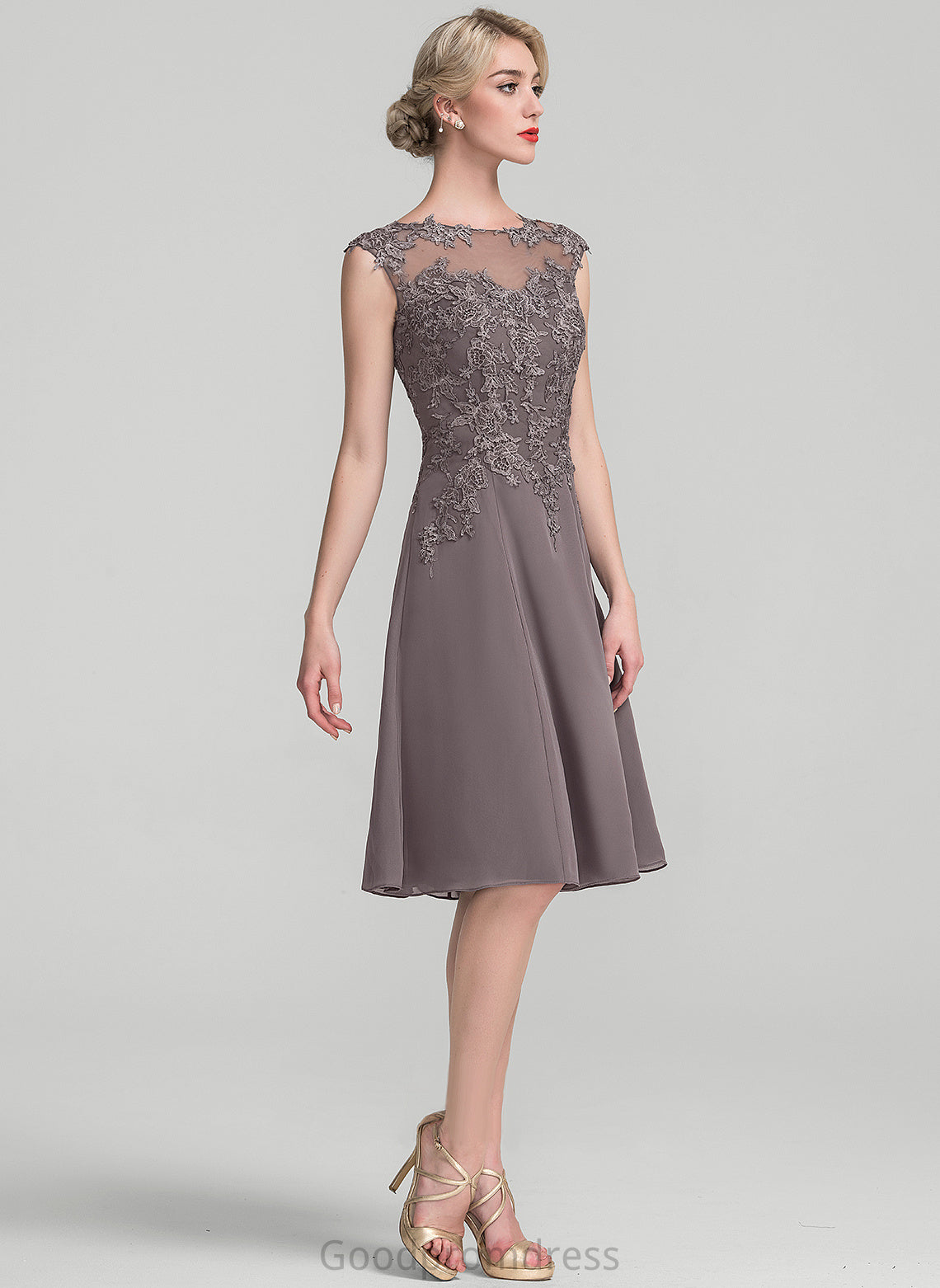 Chiffon Knee-Length Chana Neck Mother A-Line Dress Mother of the Bride Dresses of Lace Bride the Scoop