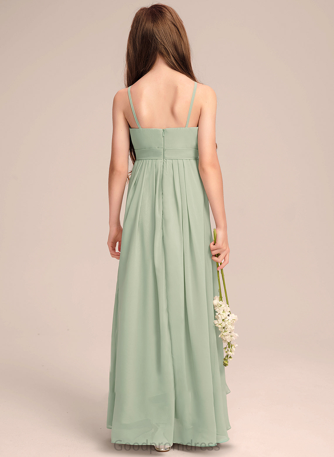 Ruffles Floor-Length A-Line Lucille Chiffon Junior Bridesmaid Dresses Neck Cascading Scoop With