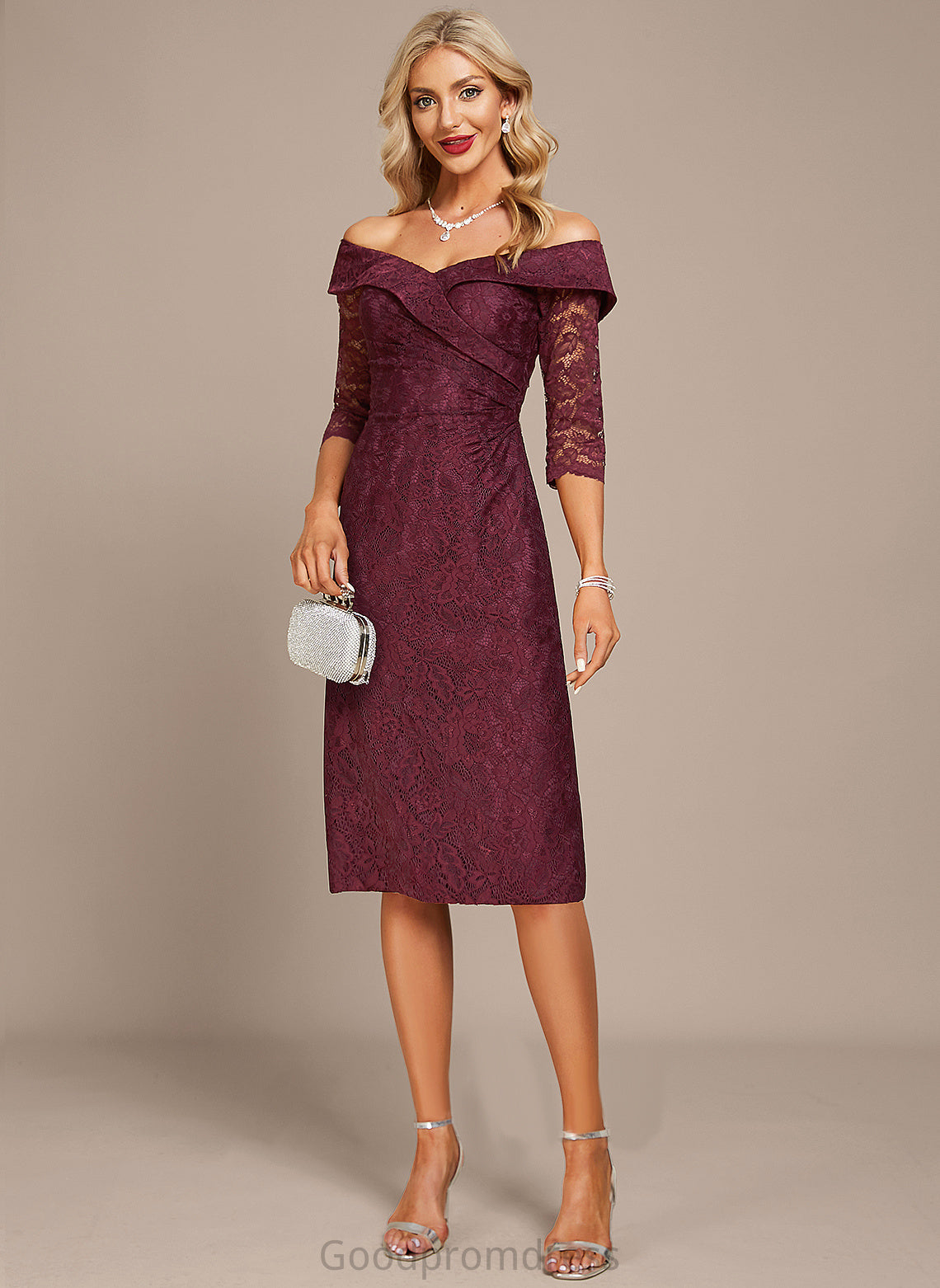 Knee-Length Dress Cocktail Dresses Georgia Cocktail Sheath/Column Lace Off-the-Shoulder