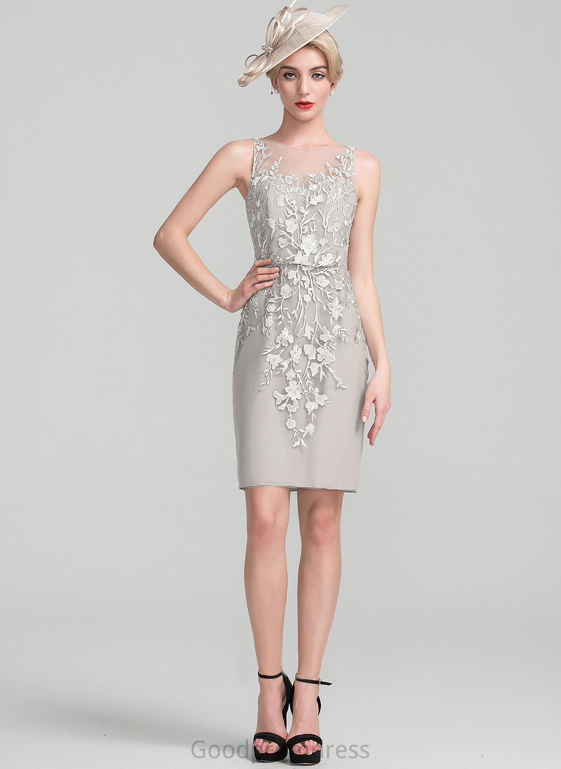 Beading Dress the Sequins Sheath/Column Knee-Length With Scoop Mother of the Bride Dresses of Lilliana Bride Mother Lace Neck Chiffon