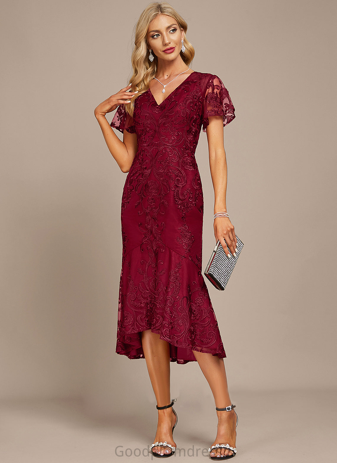 Asymmetrical Cocktail Cocktail Dresses Dress Trumpet/Mermaid Deja Lace V-neck