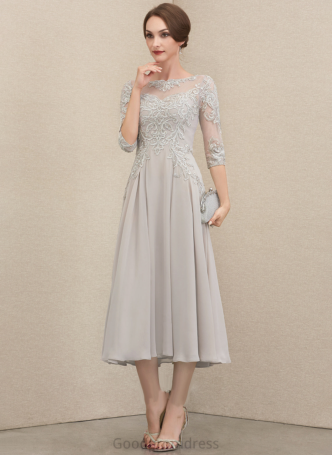 Dress Lace Sequins Bride Beading A-Line Scoop With Heather of Chiffon the Mother of the Bride Dresses Mother Neck Tea-Length