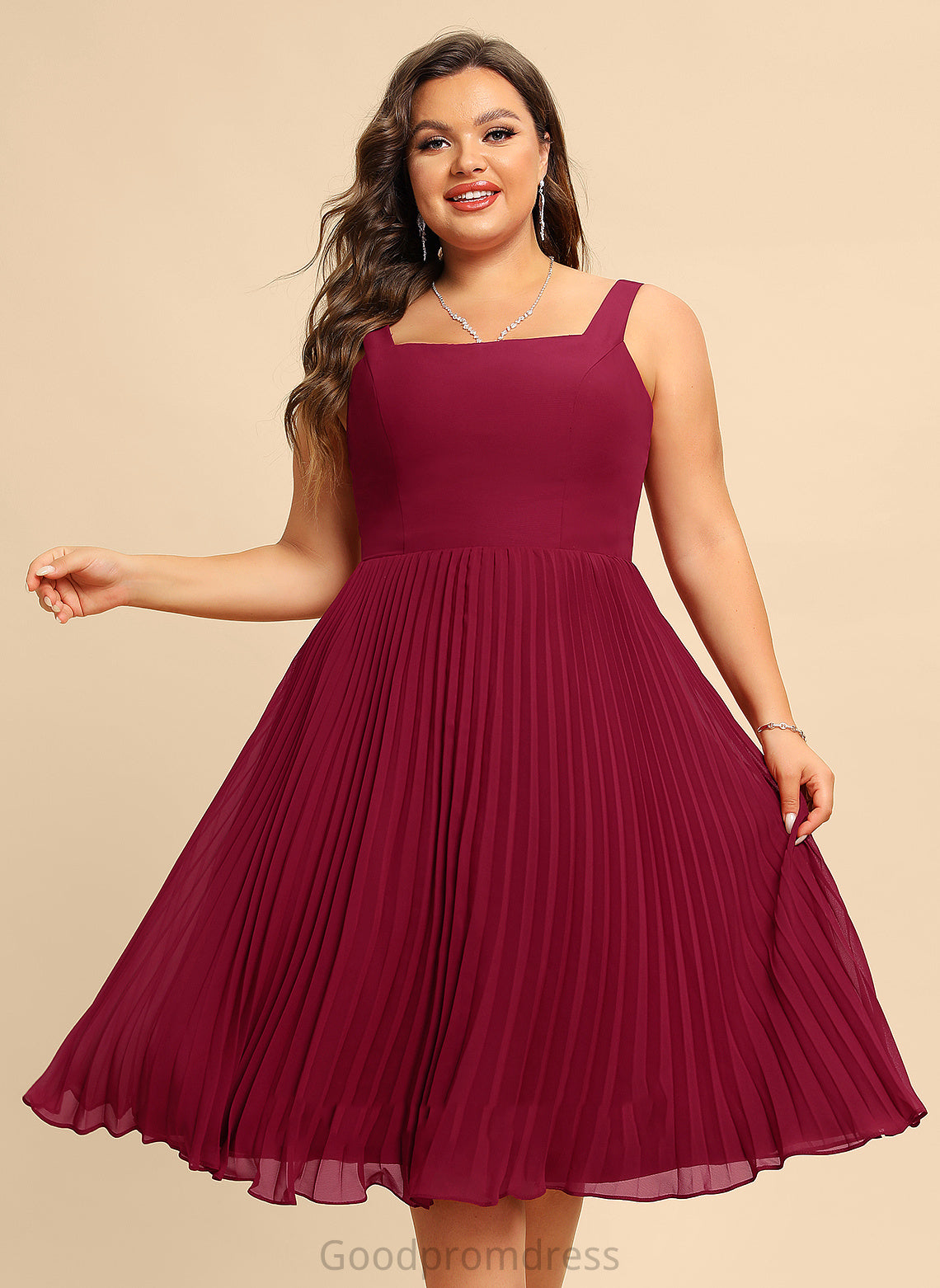 Amy Pleated Neckline Knee-Length Dress With Chiffon A-Line Homecoming Dresses Square Homecoming