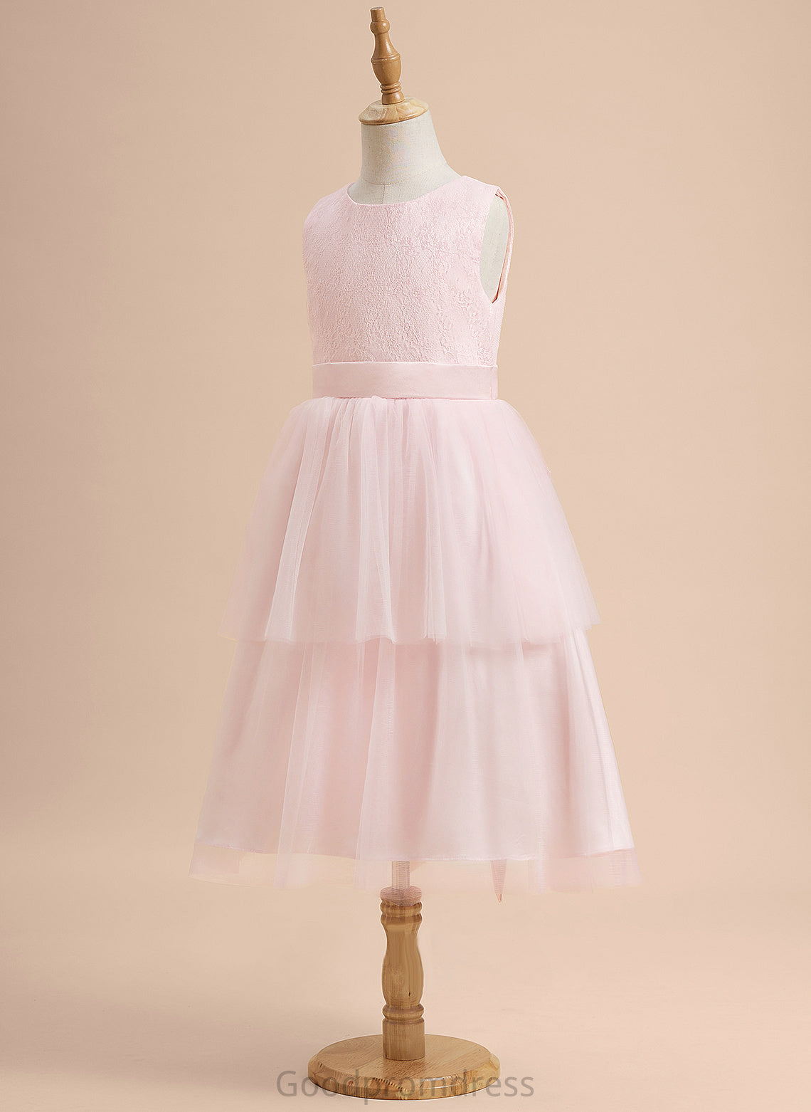 Dress Satin/Tulle With Flower Girl Dresses Flower Scoop Lace Sleeveless A-Line Knee-length Girl - Mabel Neck