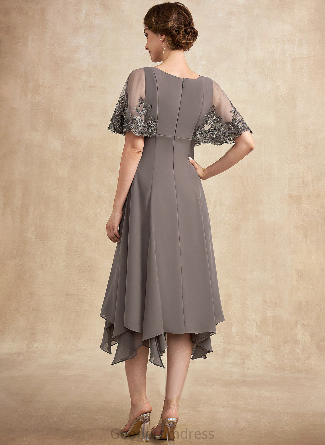 Beading Chiffon Ali Mother Lace V-neck Mother of the Bride Dresses the With Bride of A-Line Sequins Dress Tea-Length