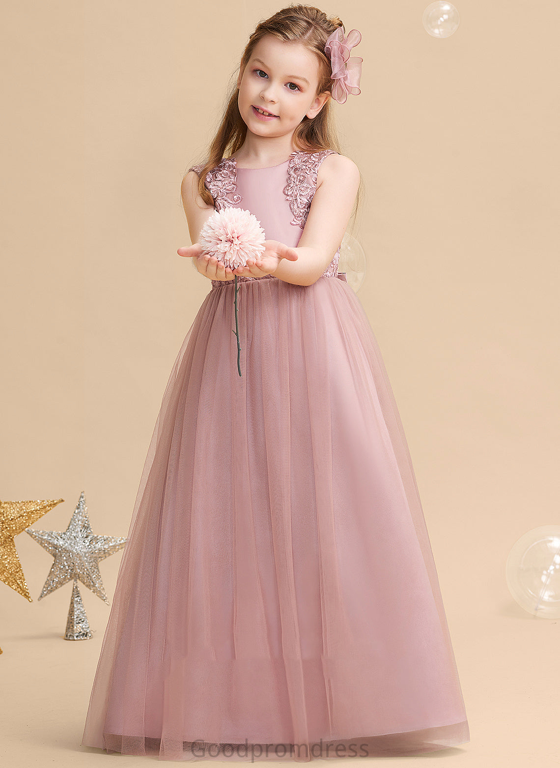 - Flower Girl Dresses Floor-length Maleah Scoop Dress Satin/Tulle/Lace With Ball-Gown/Princess Neck Beading/Sequins Sleeveless Girl Flower