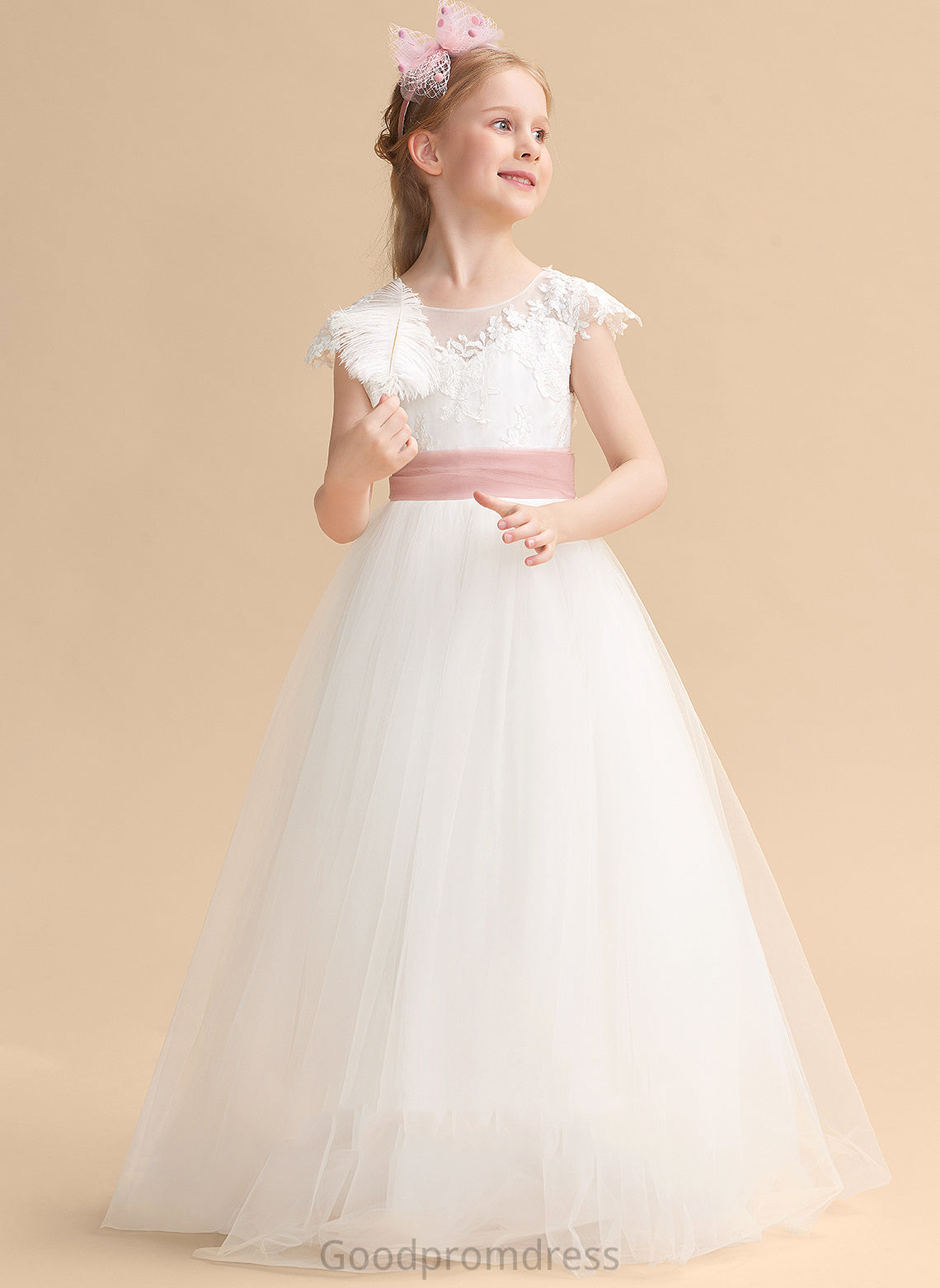 - Dress Floor-length Ella Scoop Neck With Lace Girl Lace/Sash Ball-Gown/Princess Flower Girl Dresses Flower Sleeveless