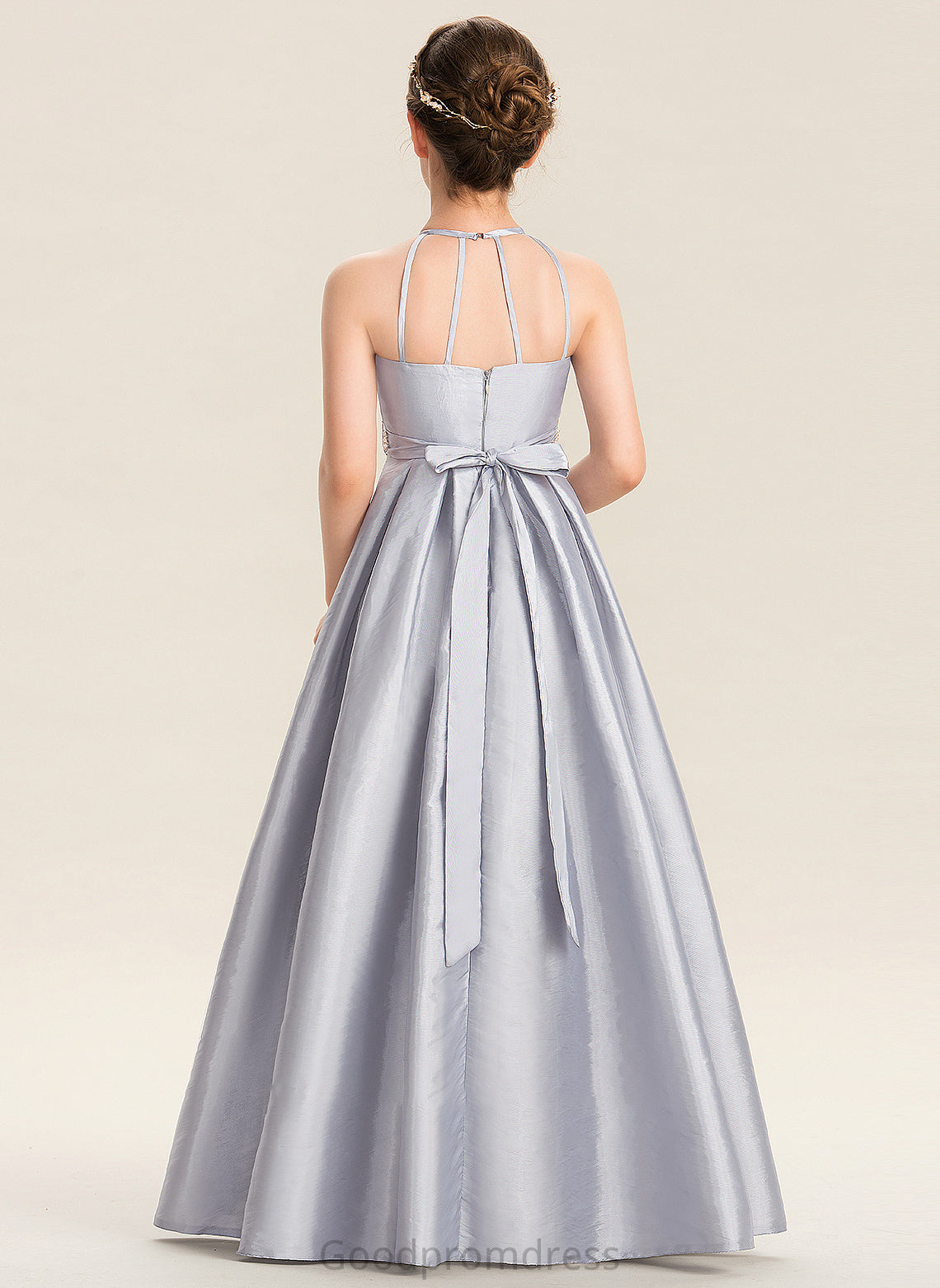 Bow(s) Junior Bridesmaid Dresses Taffeta Floor-Length Beading Neck Penelope With A-Line Scoop