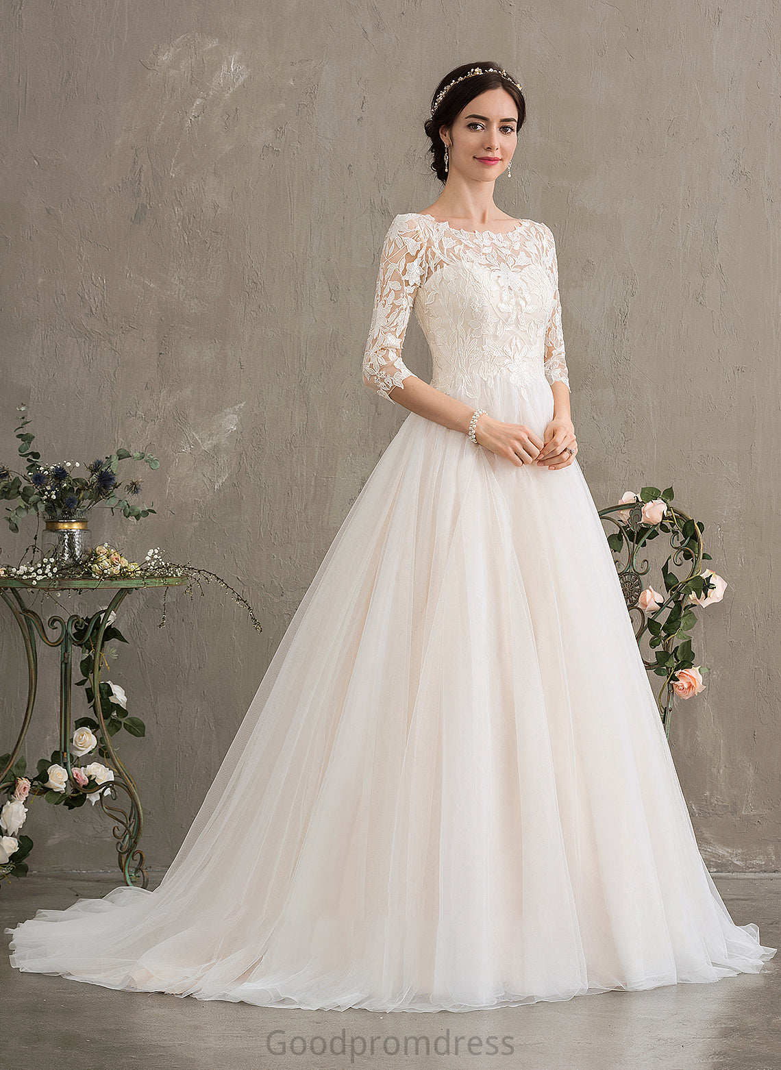 Court Wedding Dresses Train Neck Dress Scoop Wedding Tulle Ball-Gown/Princess Sequins With Nina