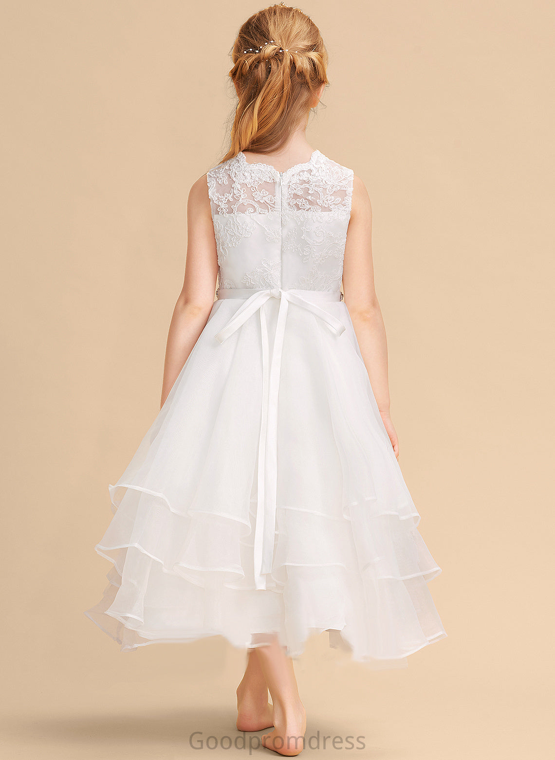 Girl - Scoop Beading/Rhinestone Maddison Organza/Lace Sleeveless Neck A-Line Flower With Flower Girl Dresses Dress Tea-length