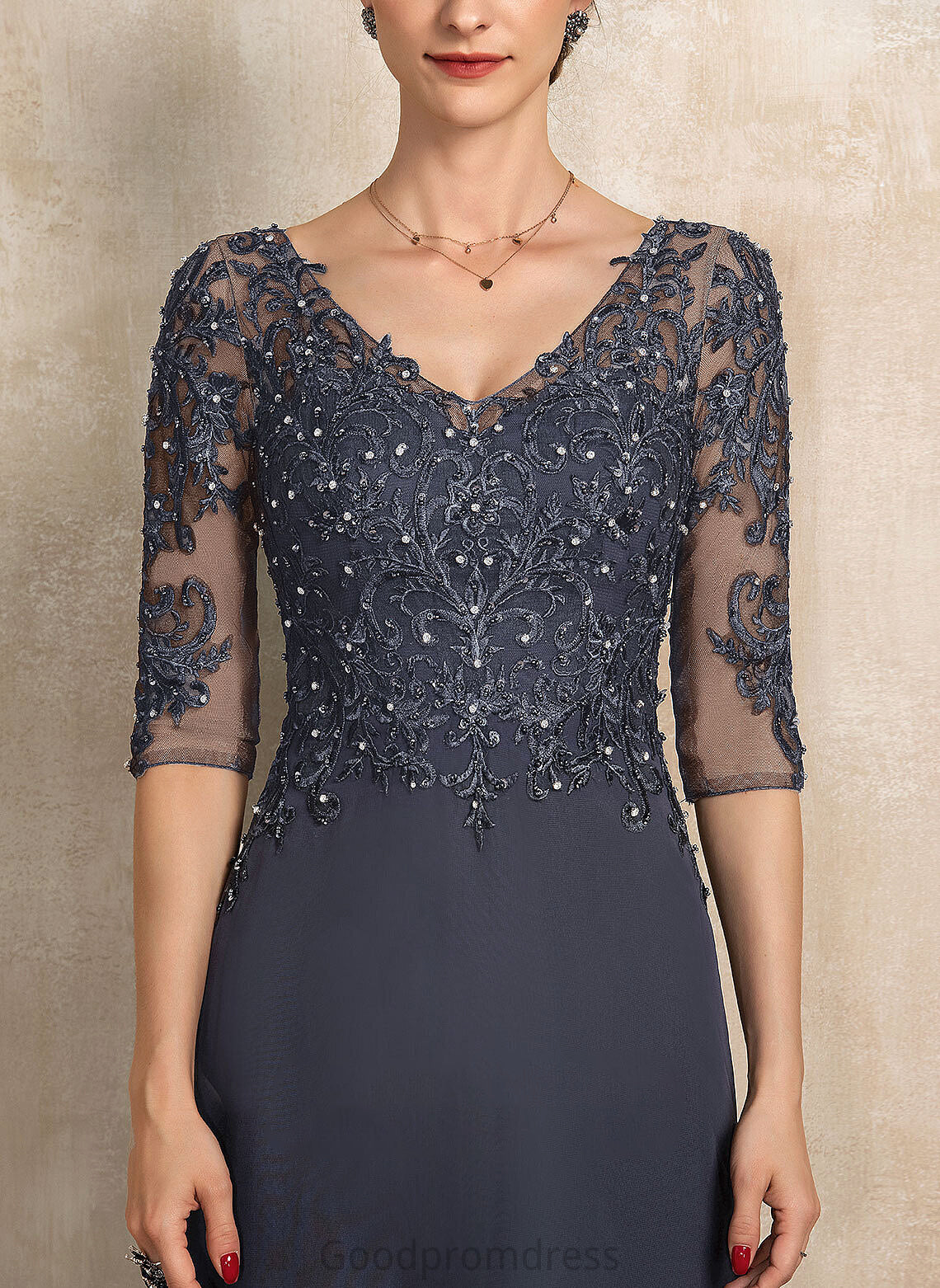 With Emma V-neck Bride of Mother Sequins Mother of the Bride Dresses A-Line Lace Dress Asymmetrical the Chiffon Beading