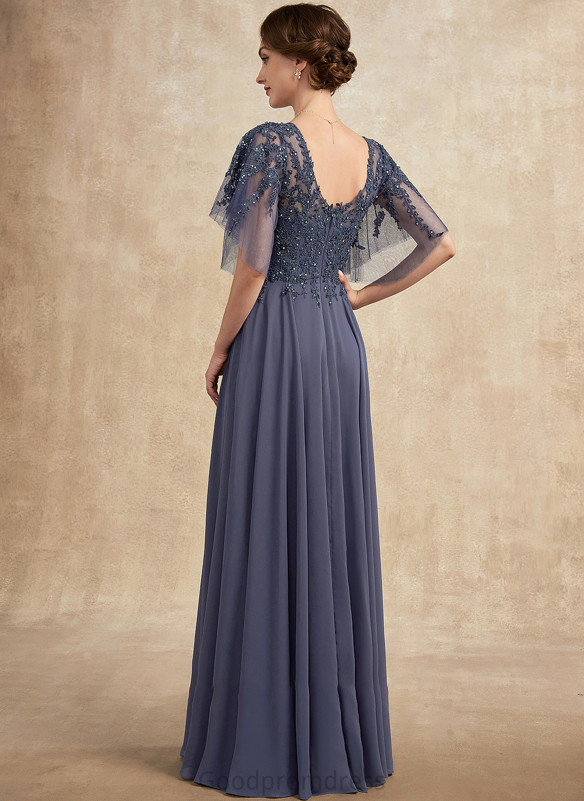 the Dress Mother of Floor-Length Lace A-Line Bride V-neck Sequins With Beading Chiffon Mother of the Bride Dresses Ann