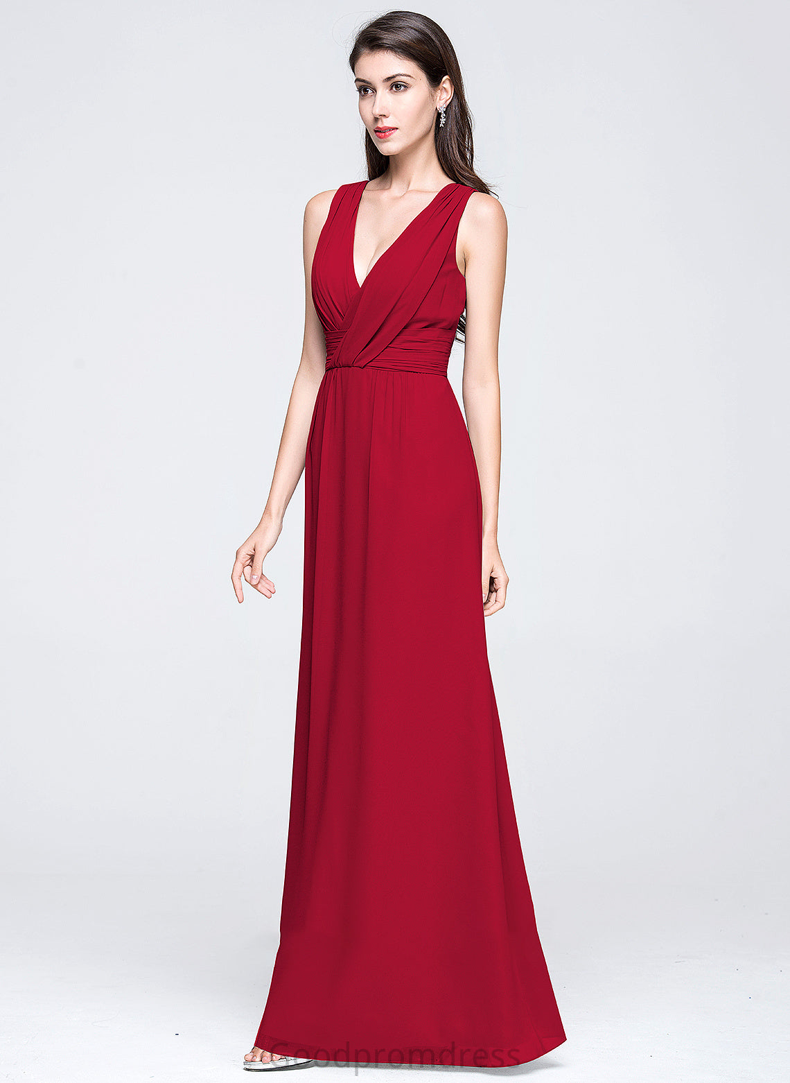 Ruffle Fabric Neckline Silhouette Floor-Length Length A-Line V-neck Embellishment Leia Straps Sleeveless Bridesmaid Dresses