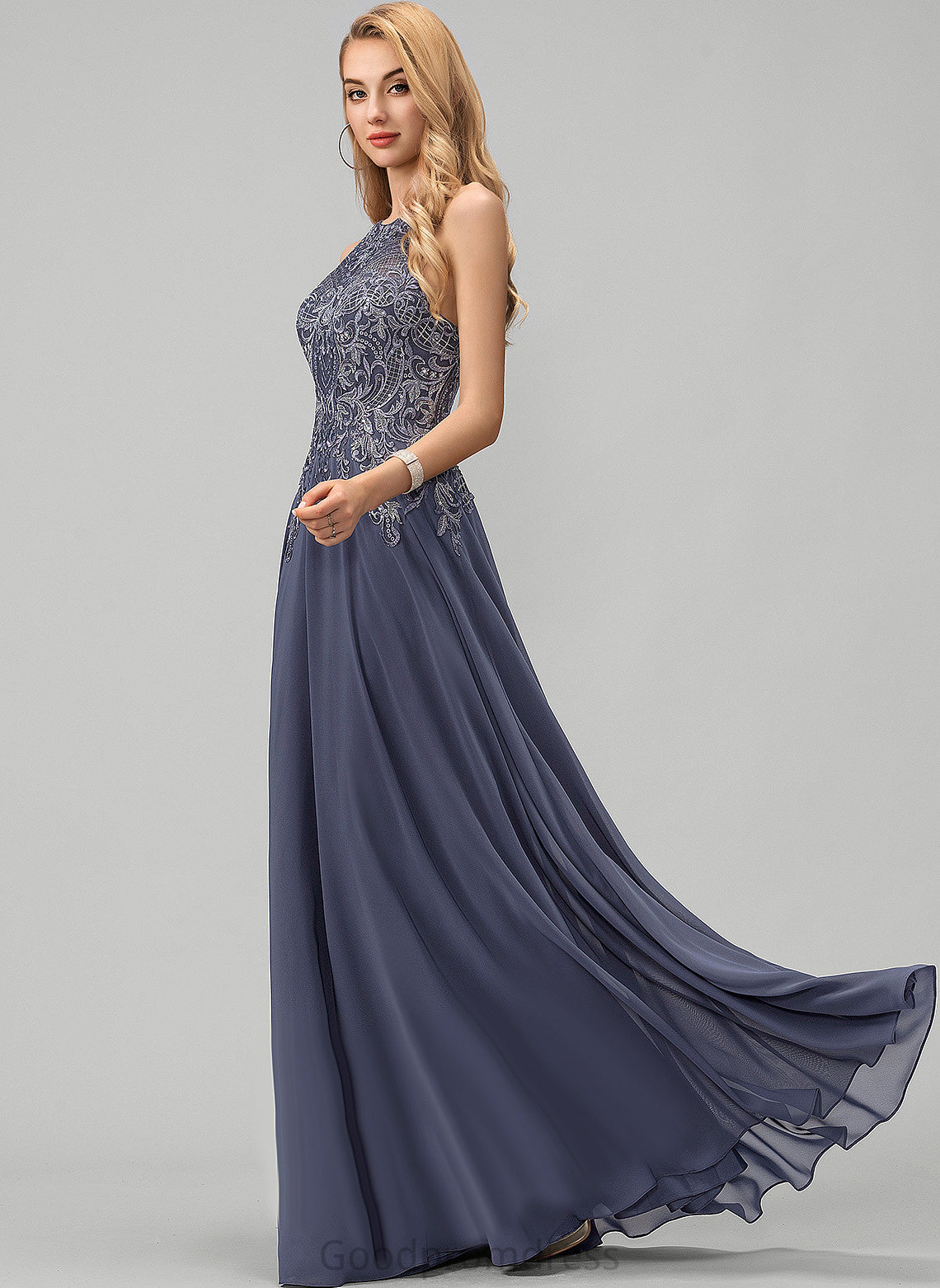 Prom Dresses Chiffon Sequins Floor-Length Lace With Tatum Scoop A-Line