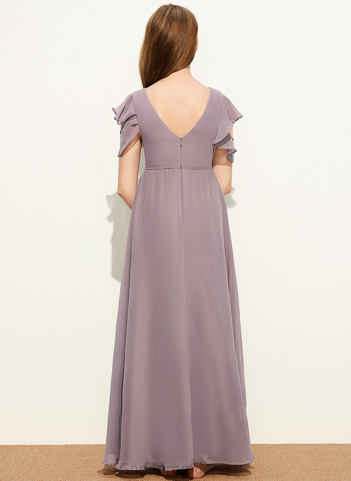 Chiffon Ruffles A-Line With Junior Bridesmaid Dresses Neck Cascading Scoop Floor-Length Abigayle