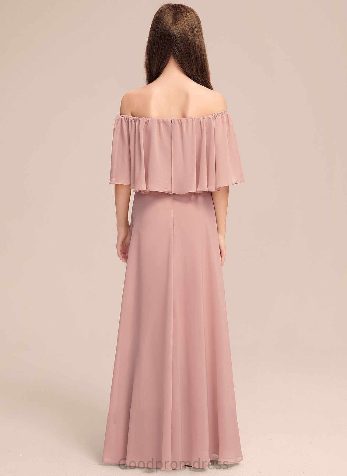 Off-the-Shoulder Chiffon Floor-Length With Junior Bridesmaid Dresses Alexus Ruffle A-Line