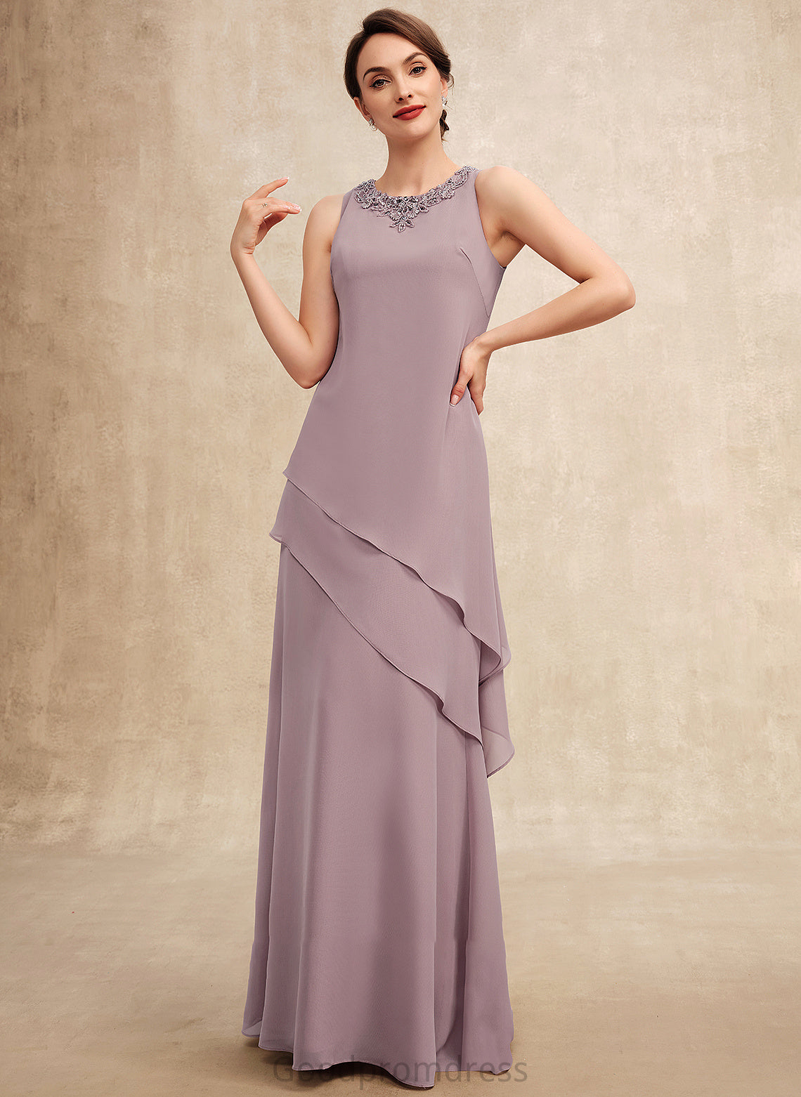 Chiffon the Scoop Floor-Length Bride Beading Neck Jaylee of Mother of the Bride Dresses Dress With A-Line Mother