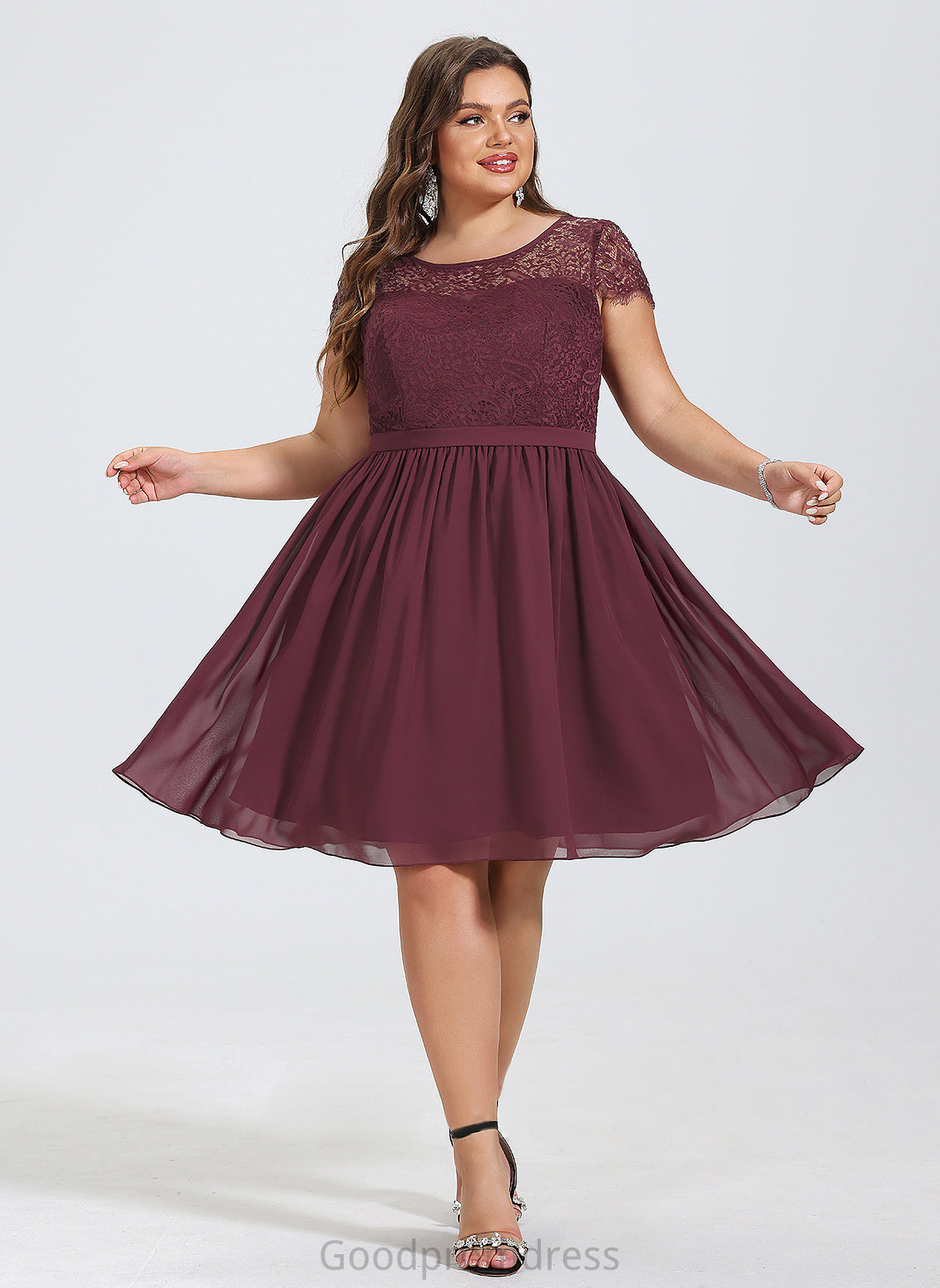 Danna Cocktail Dress Chiffon Neck Cocktail Dresses Knee-Length A-Line Lace Scoop