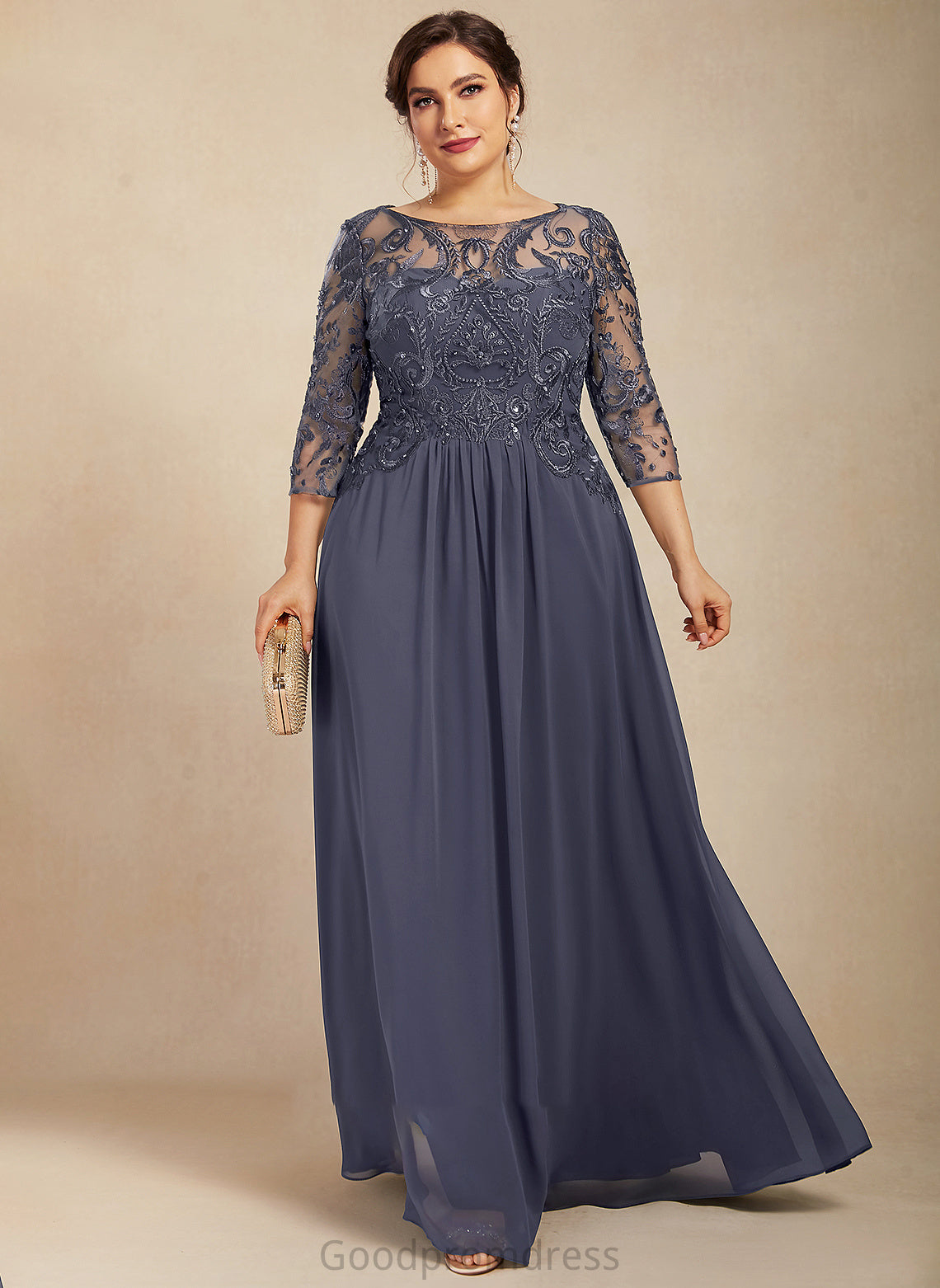 Sequins of Mother Beading Neck Chiffon Bride Mother of the Bride Dresses Mildred Lace Scoop With Floor-Length the A-Line Dress