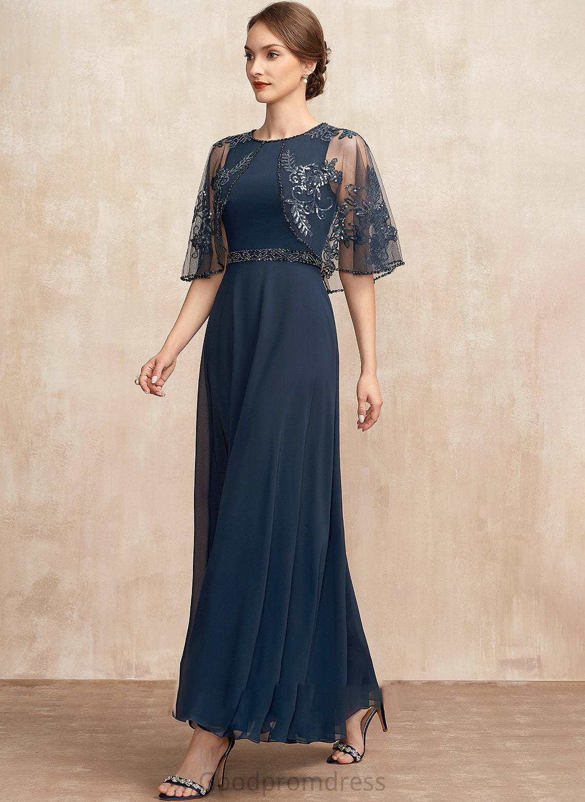 Neck Mother of the Bride Dresses Beading With Scoop Dress of Brisa the Lace Bride Sequins Chiffon Ankle-Length A-Line Mother