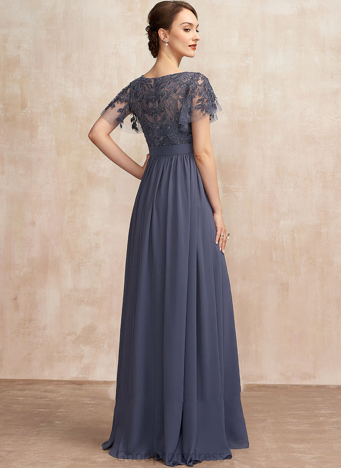 Scoop Mother Mother of the Bride Dresses Lace Sequins Sasha Neck Floor-Length A-Line With the Bride of Dress Chiffon