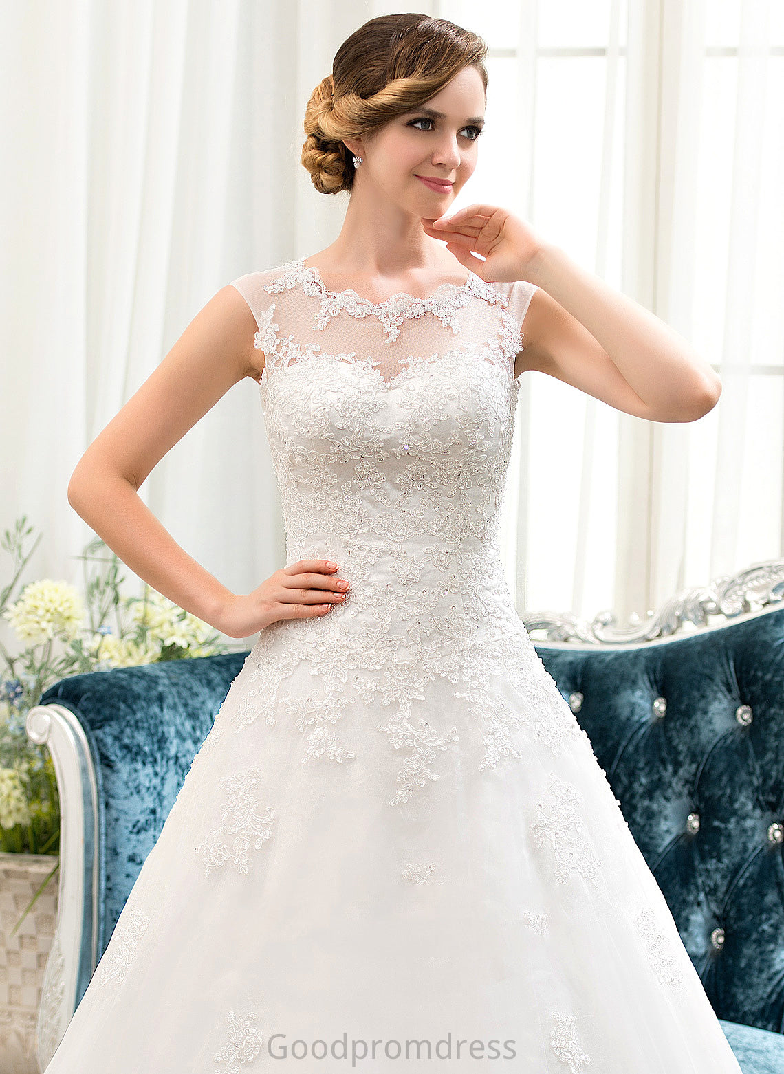 Beading Train Ball-Gown/Princess Amiah Wedding Dresses Organza With Tulle Wedding Sweep Illusion Sequins Dress