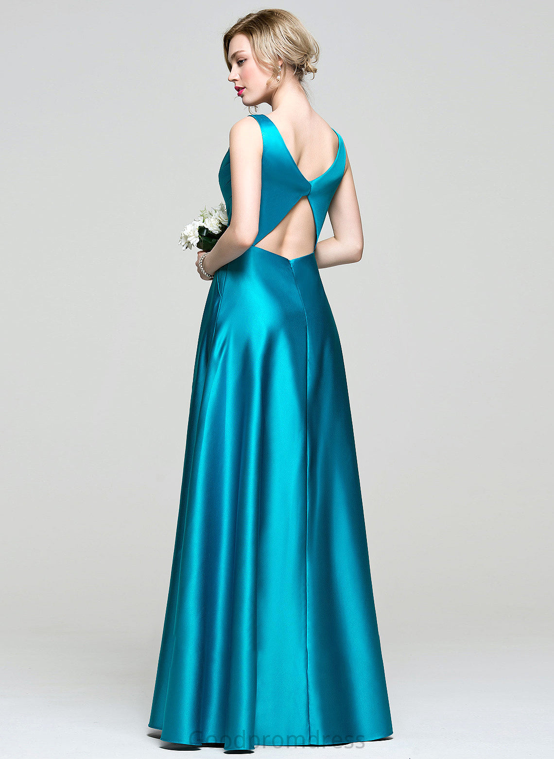 Ball-Gown/Princess Prom Dresses With V-neck Chelsea Satin Ruffle Pockets Floor-Length