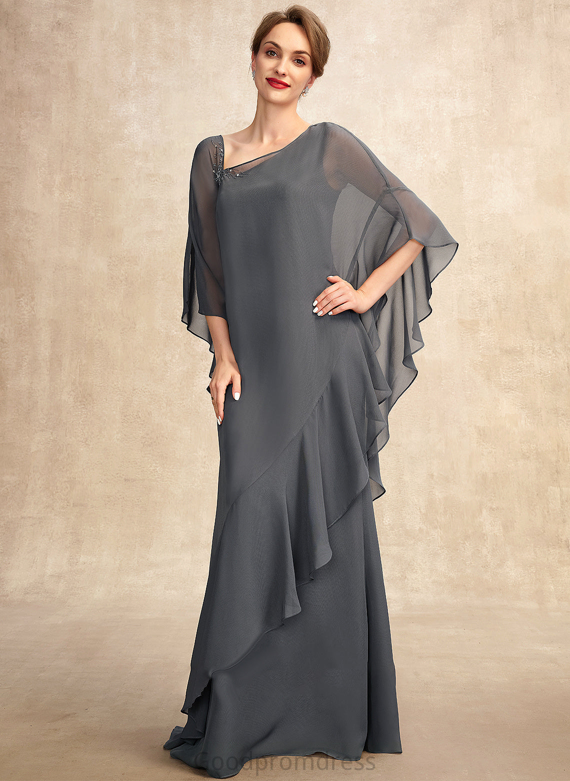 Floor-Length Dress Mother Sheath/Column Mother of the Bride Dresses Bride Sienna One-Shoulder Chiffon of the