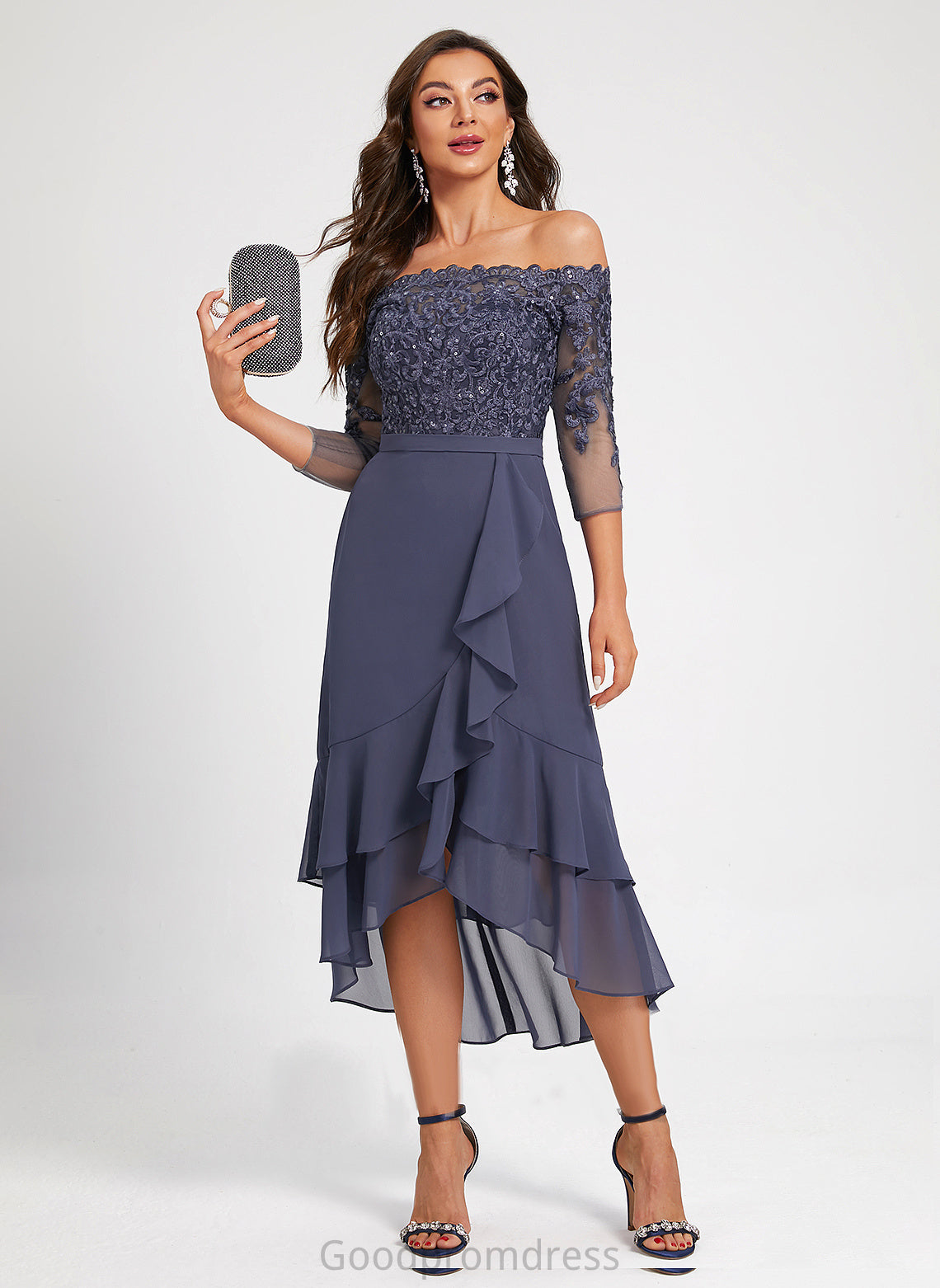 Cocktail Dresses Off-the-Shoulder Trumpet/Mermaid Chiffon Dress Asymmetrical Jaylah With Sequins Cocktail