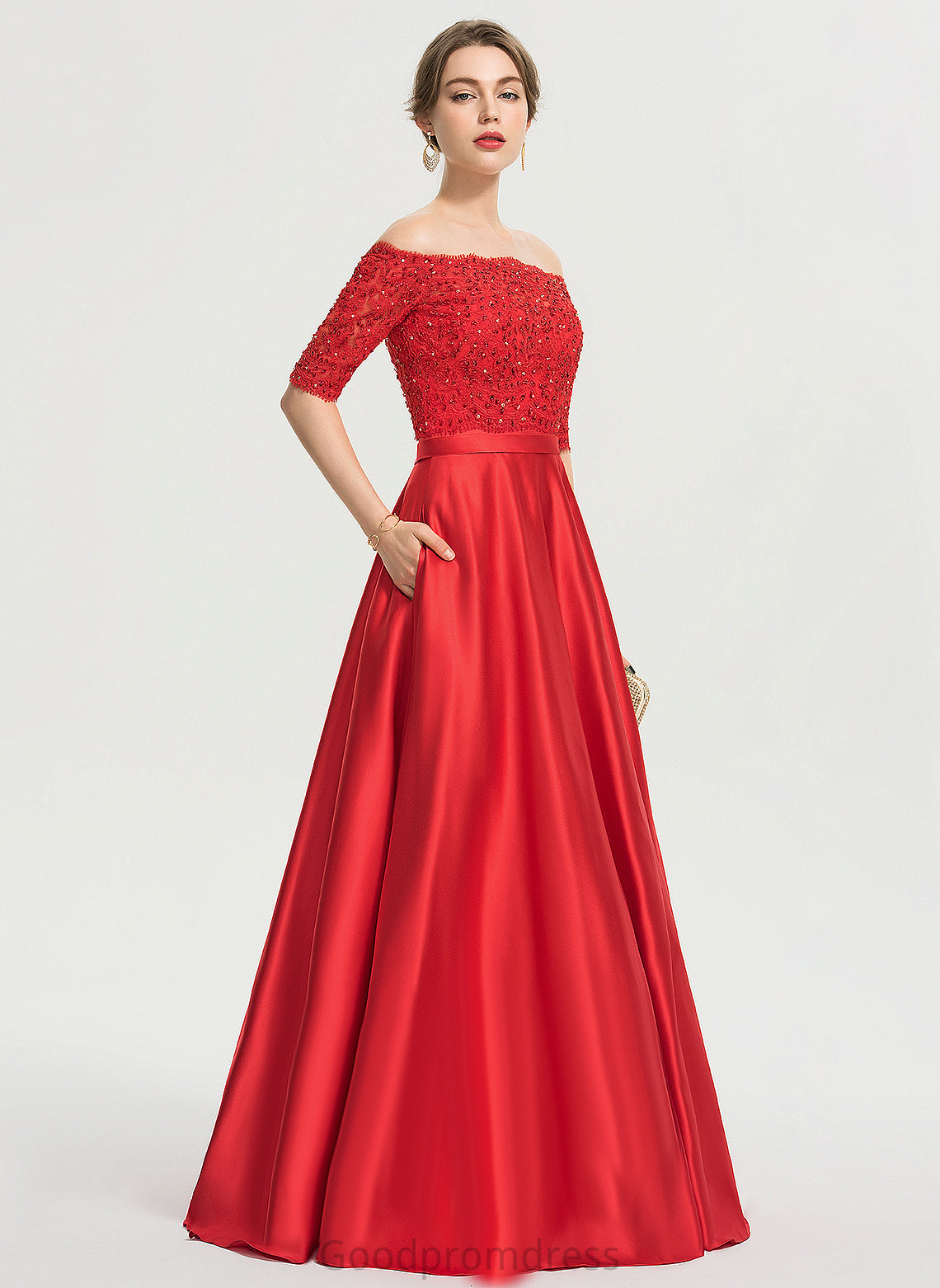 Sequins Lace Sweetheart Ball-Gown/Princess Beading Satin With Donna Prom Dresses Floor-Length