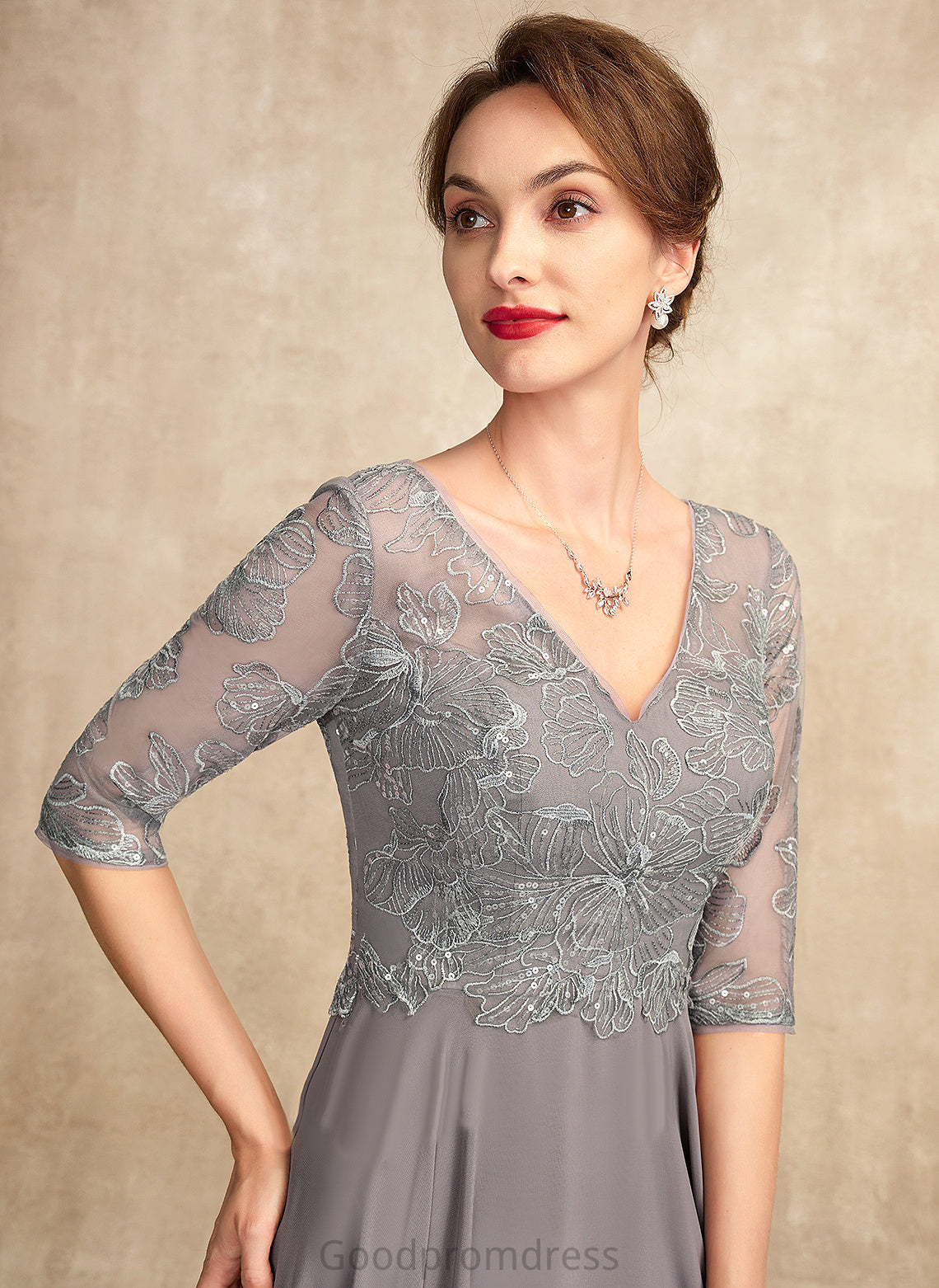 Lace Gloria Chiffon V-neck Bride of With Mother of the Bride Dresses Sequins the A-Line Floor-Length Dress Mother