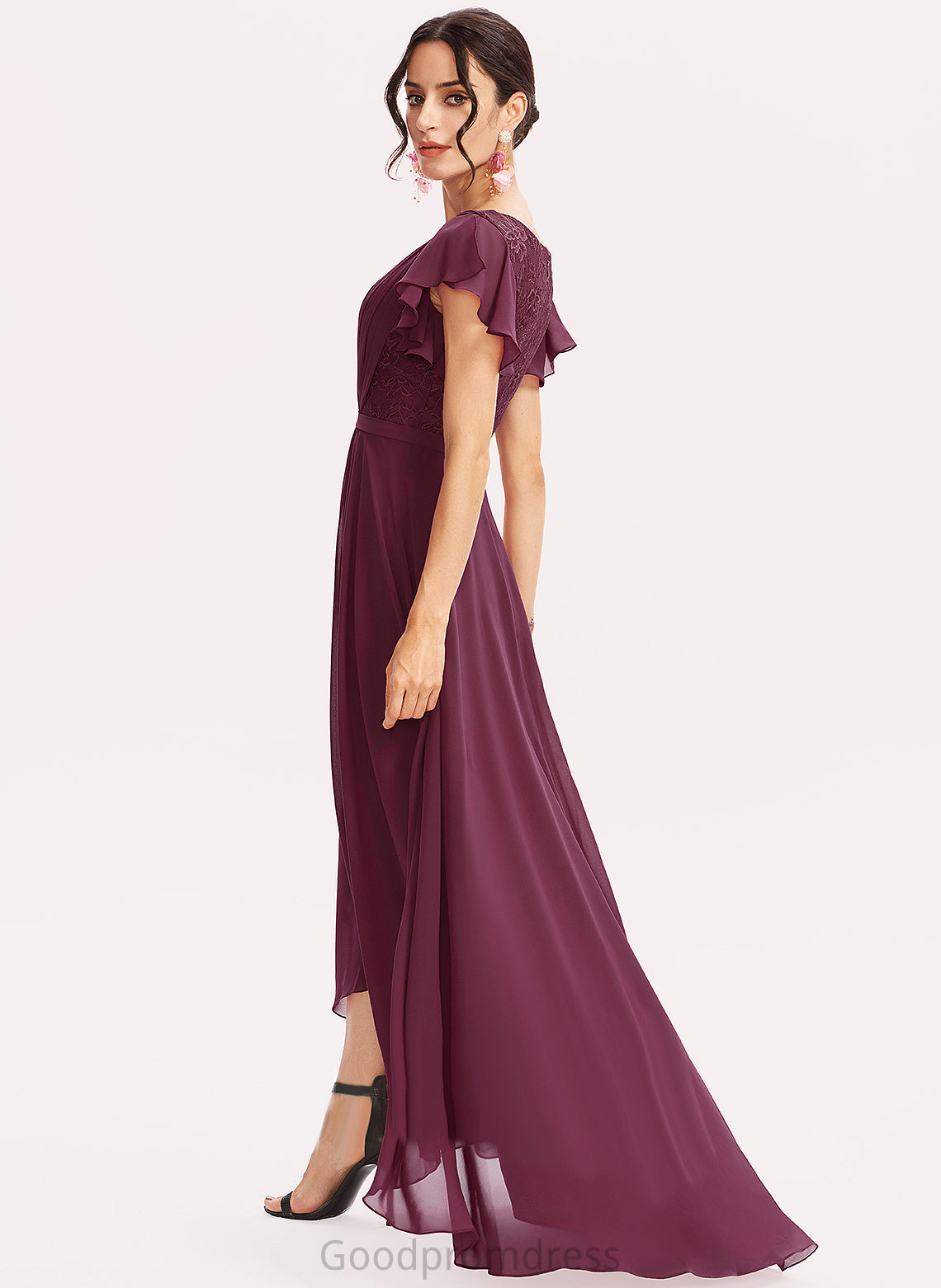 Chiffon Cocktail Dress Asymmetrical V-neck Cascading With A-Line Lace Cocktail Dresses Sonia Ruffles