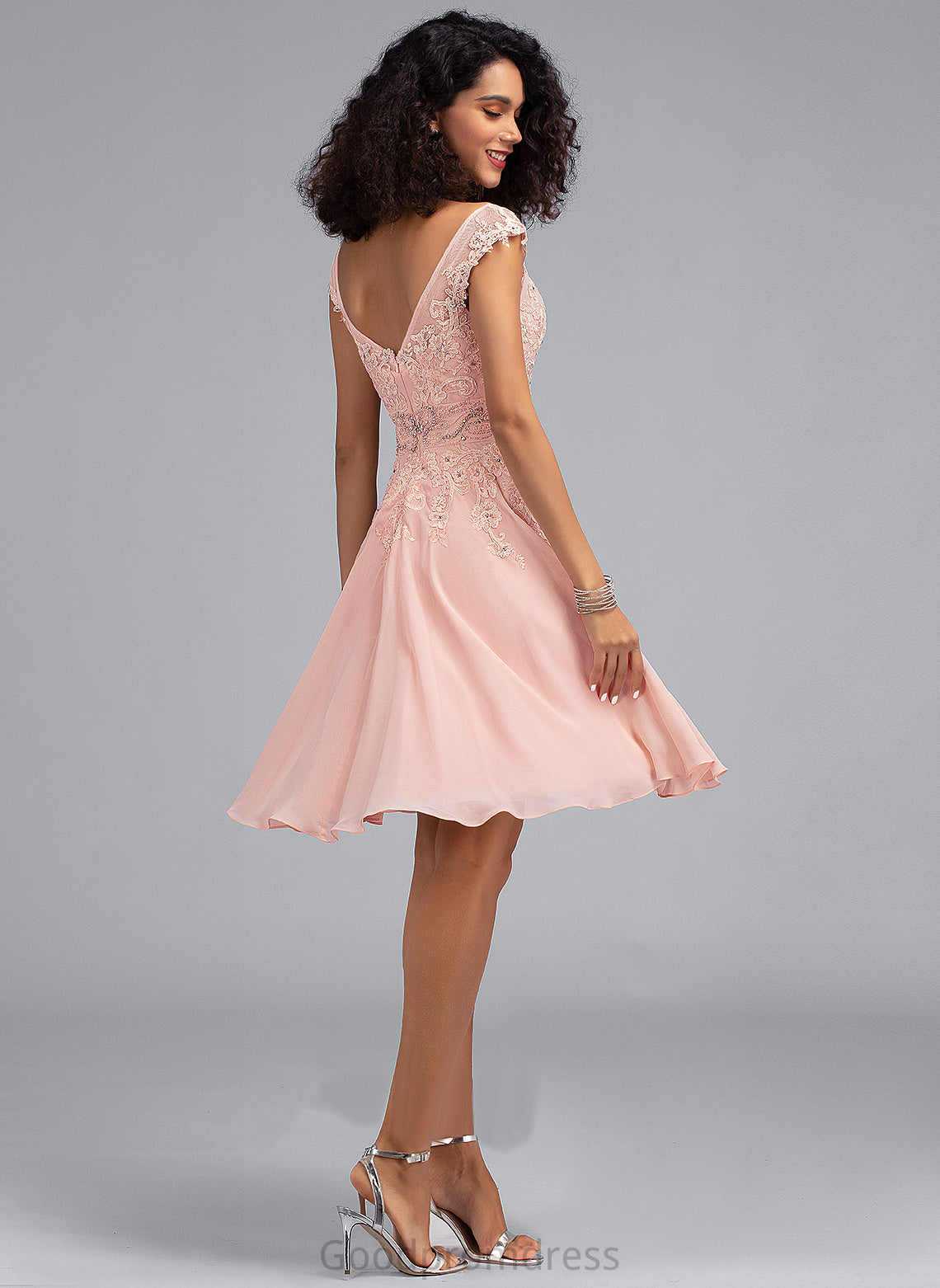 With Homecoming Dress V-neck Lace Knee-Length Chiffon Jaslyn A-Line Homecoming Dresses Beading