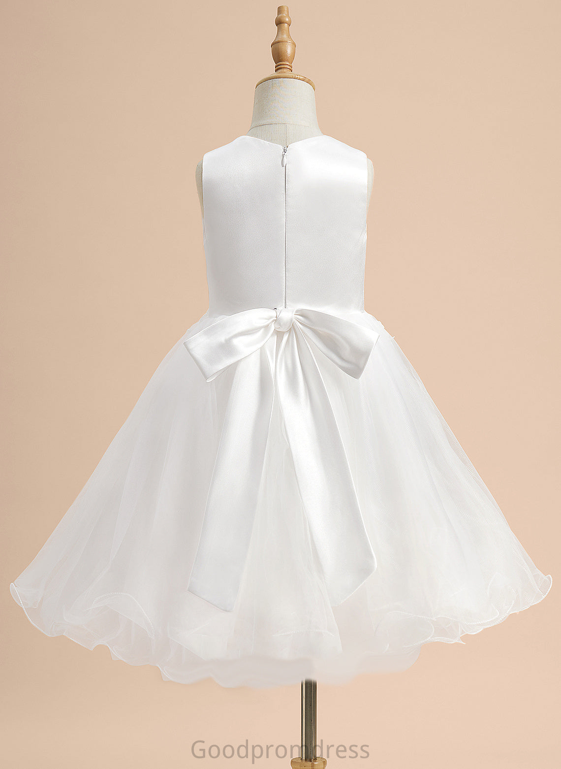 - Knee-length Girl Flower A-Line Scoop Lace/Flower(s)/Bow(s) Neck Dress With Satin/Tulle Flower Girl Dresses Sleeveless Silvia