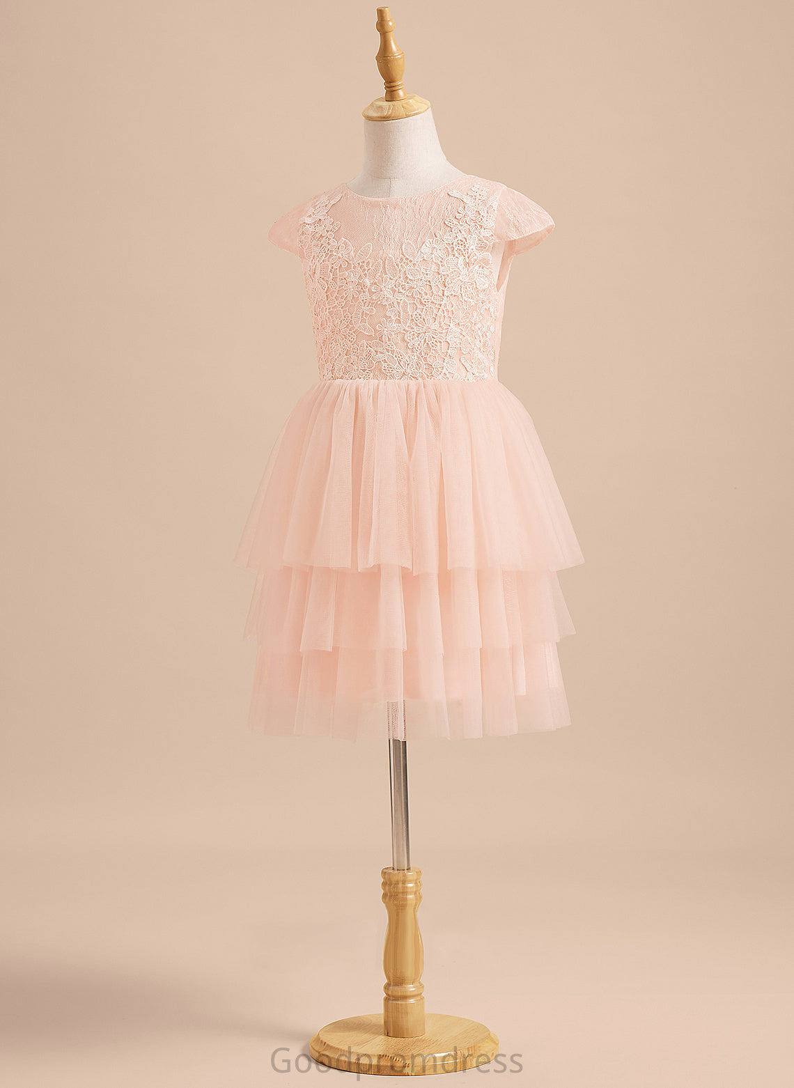 Knee-length - Damaris Flower Girl Dresses A-Line Back Flower Dress Girl Tulle With Scoop Lace/V Short Neck Sleeves