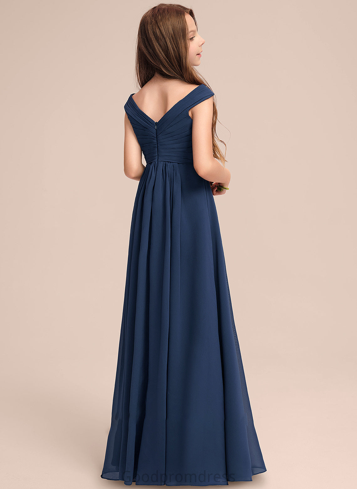 Off-the-Shoulder A-Line Floor-Length Breanna With Ruffles Junior Bridesmaid Dresses Chiffon