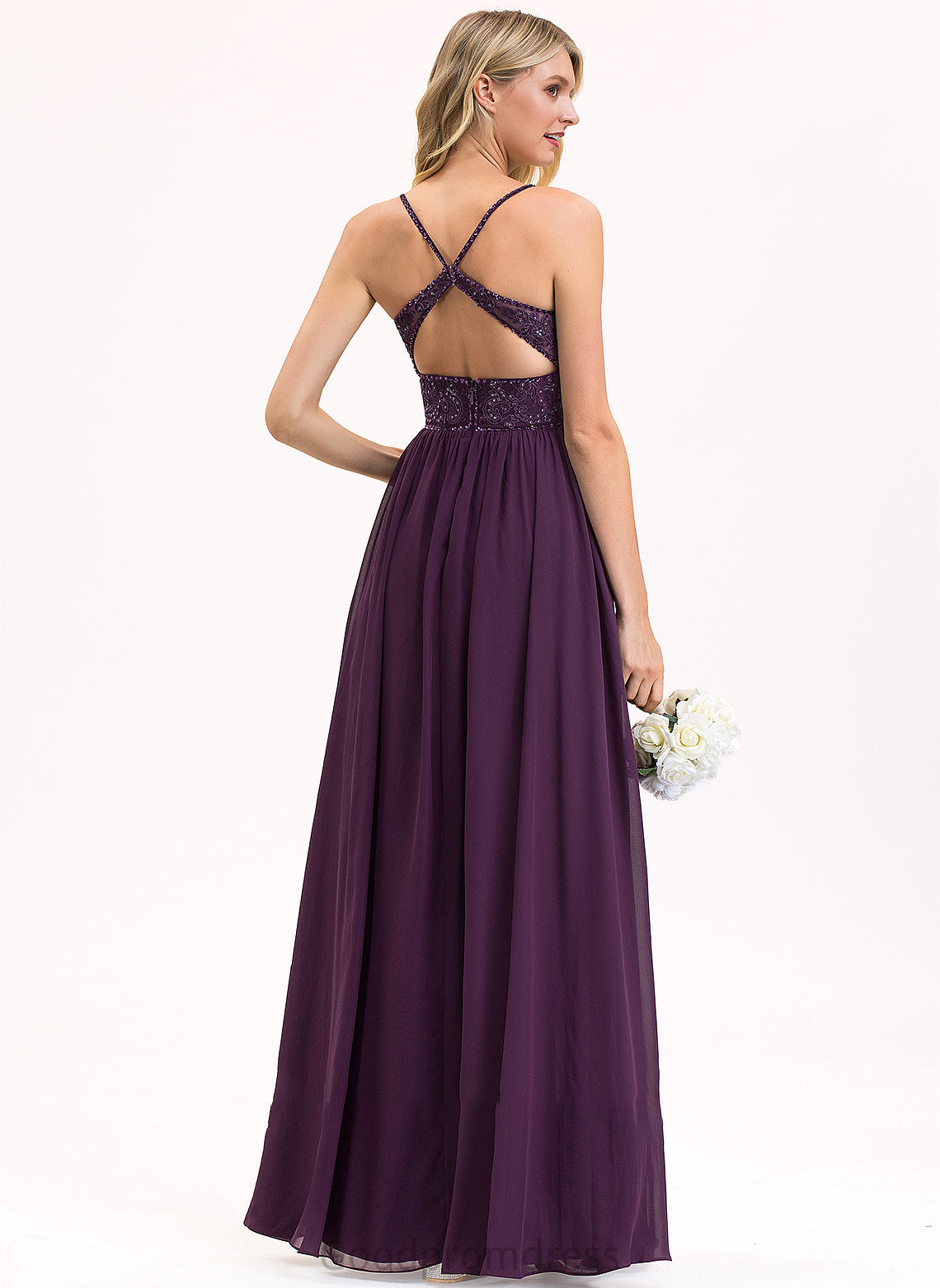 Chiffon Sequins V-neck Beading Cierra With A-Line Prom Dresses Lace Floor-Length