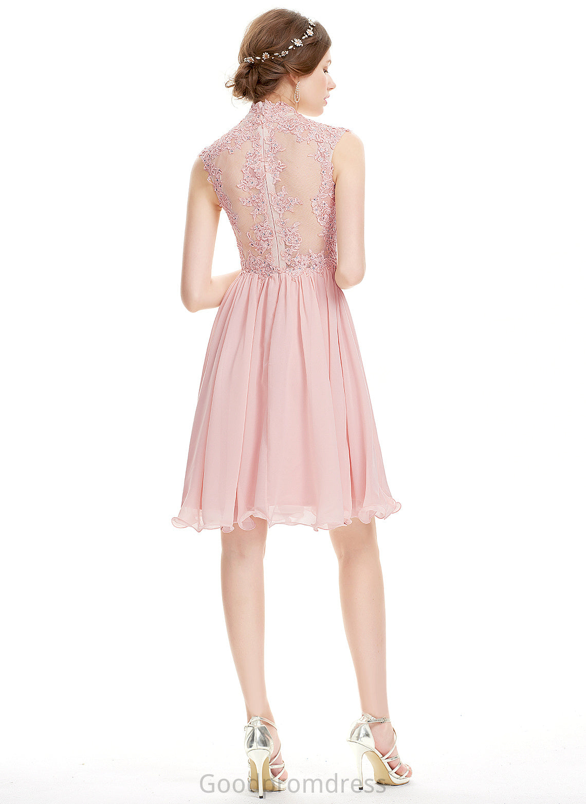 Lace Homecoming Dresses A-Line Chiffon Beading Dress Neck Homecoming Alma Knee-Length With High